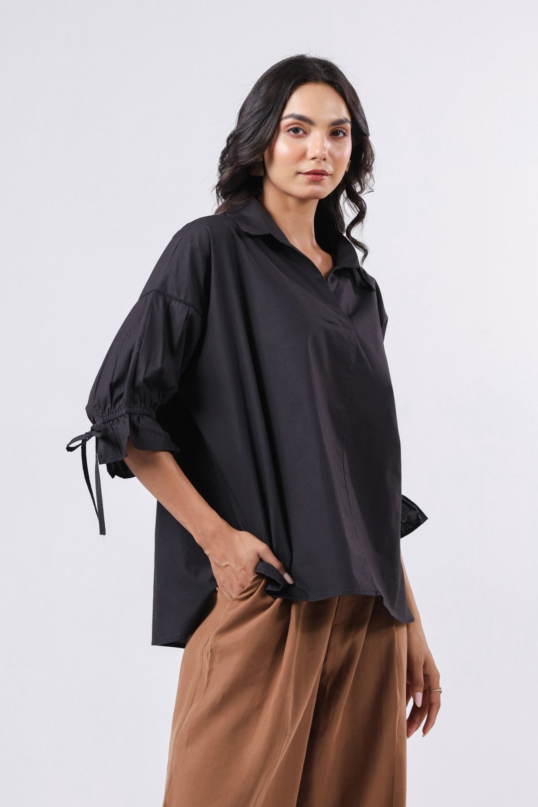 Women’s Black Cotton Poplin Top