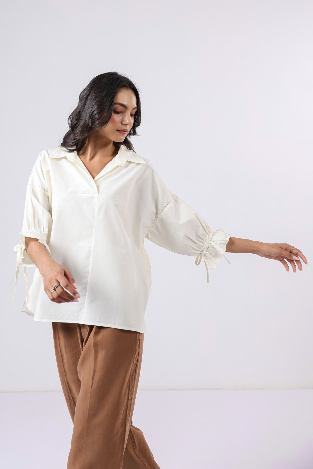 Women’s Off White Cotton Poplin Top