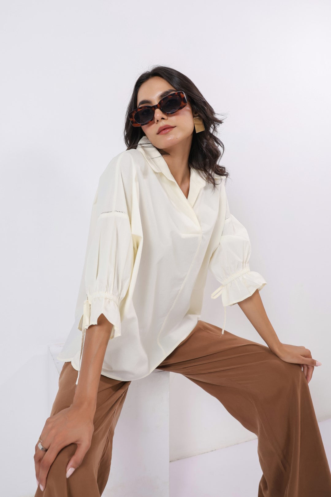Women’s Off White Cotton Poplin Top