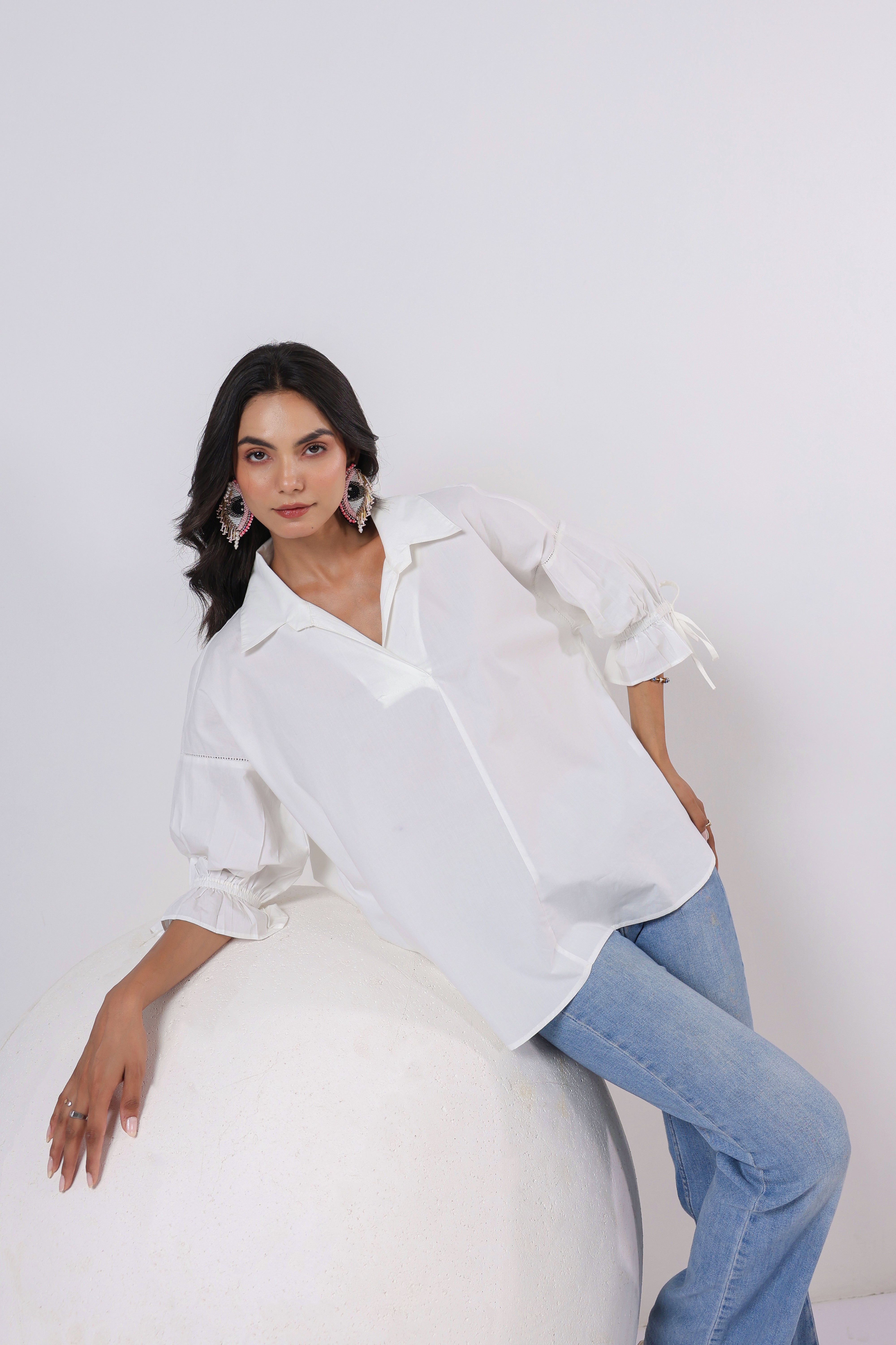 Women’s White Cotton Poplin Top