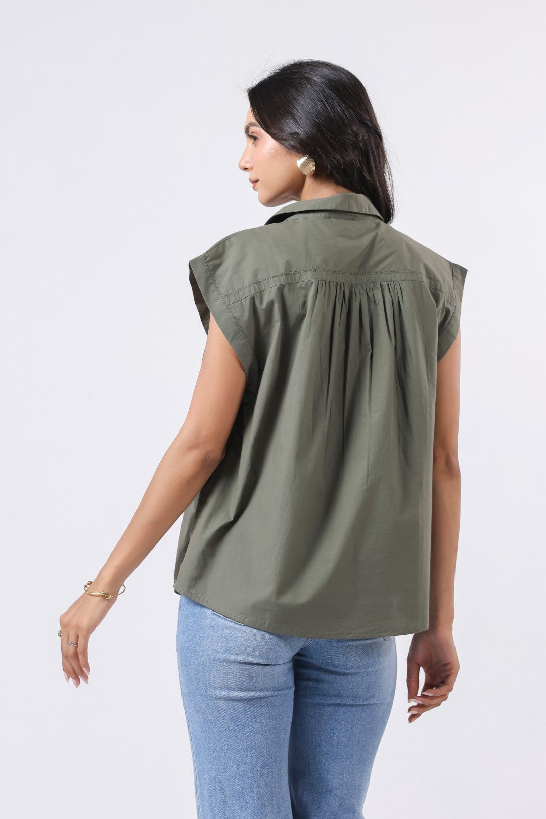 Women's green cotton tops