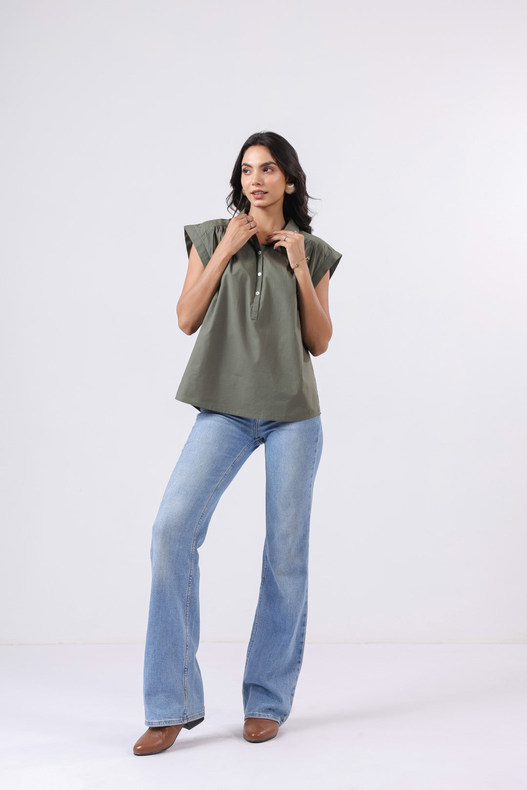 Women's green cotton tops