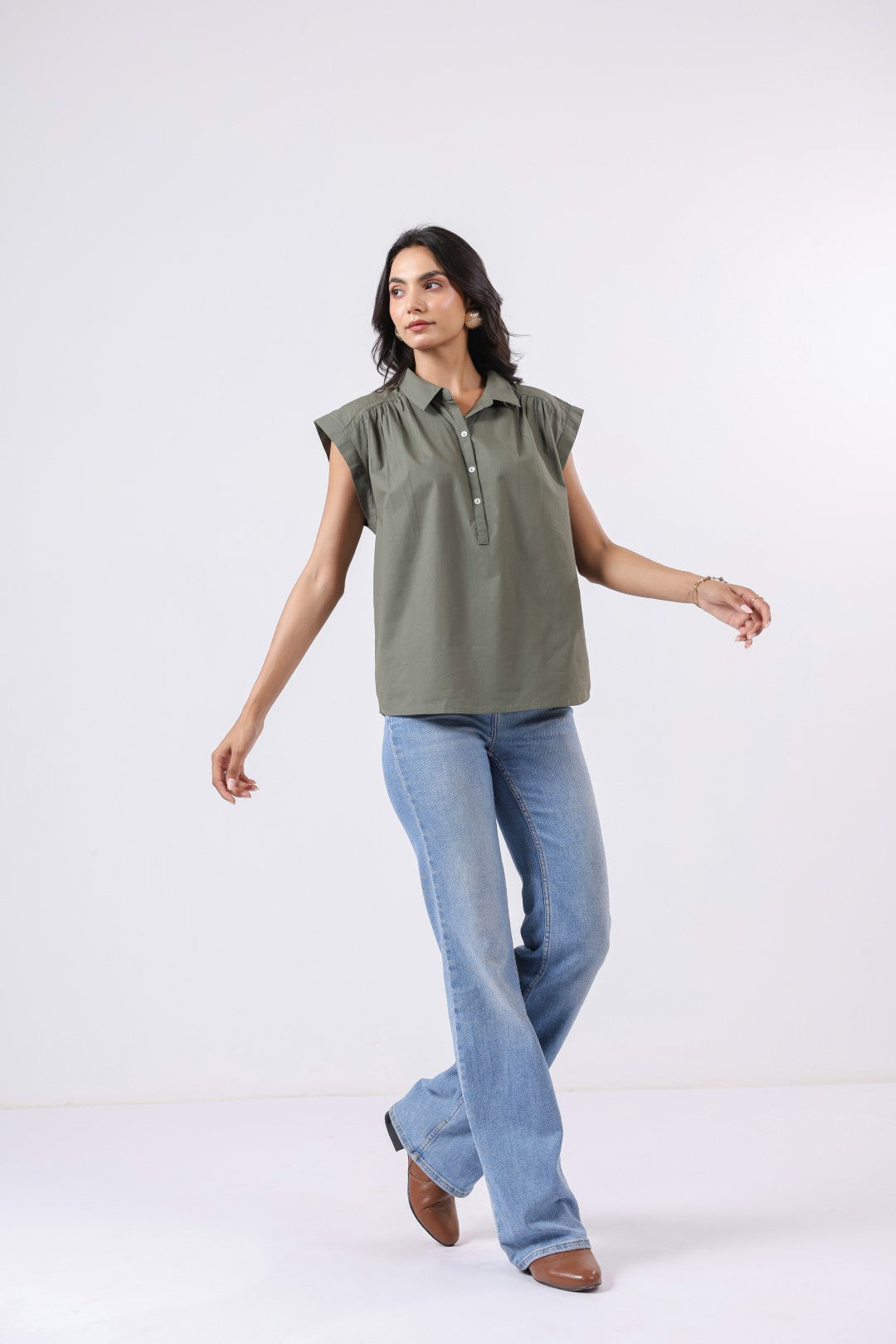 Women's green cotton tops