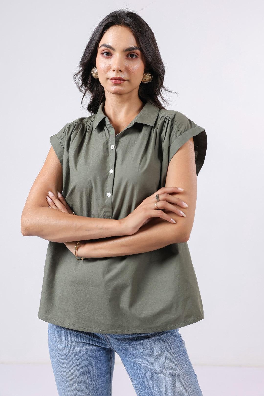 Women's green cotton tops