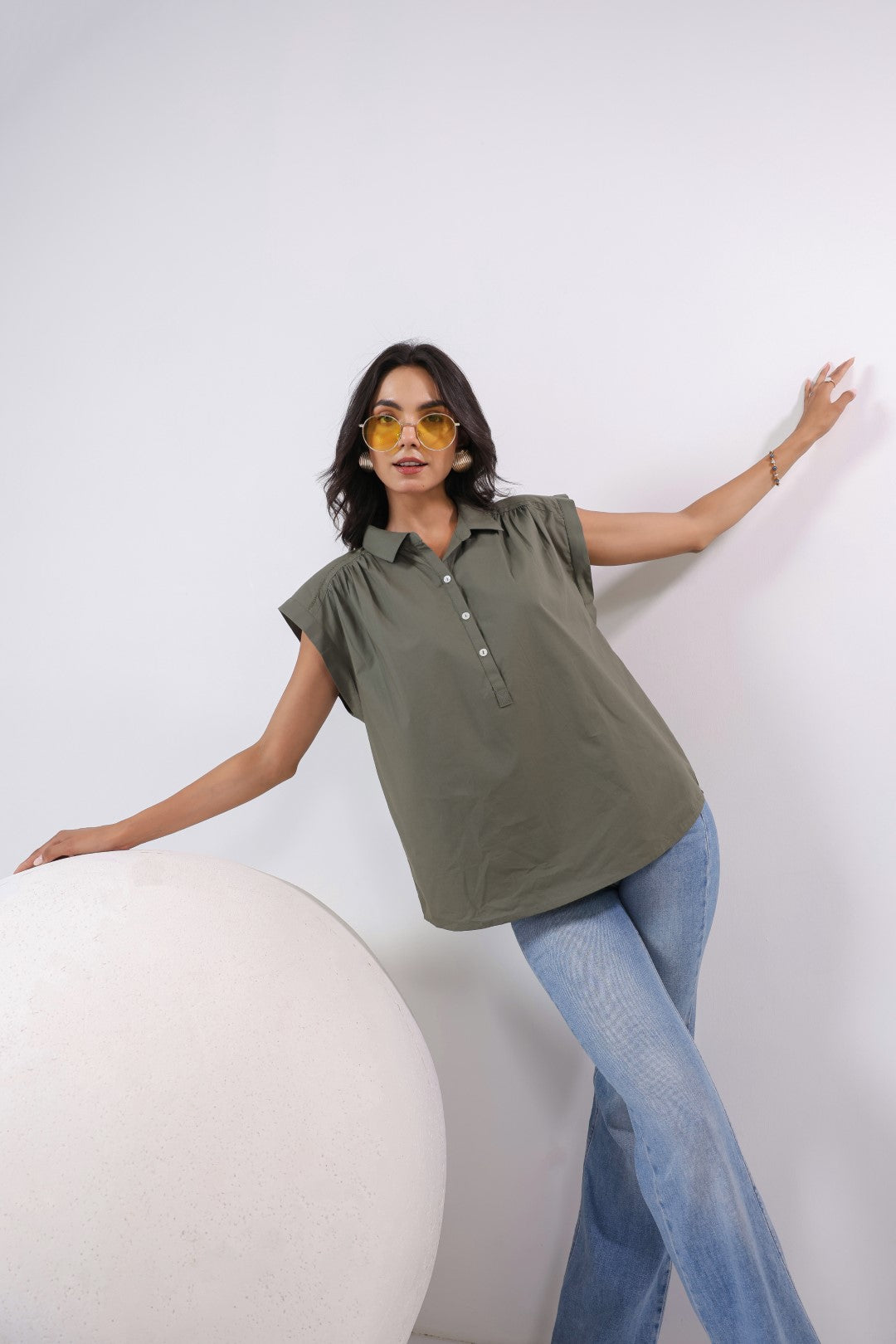 Women's green cotton tops