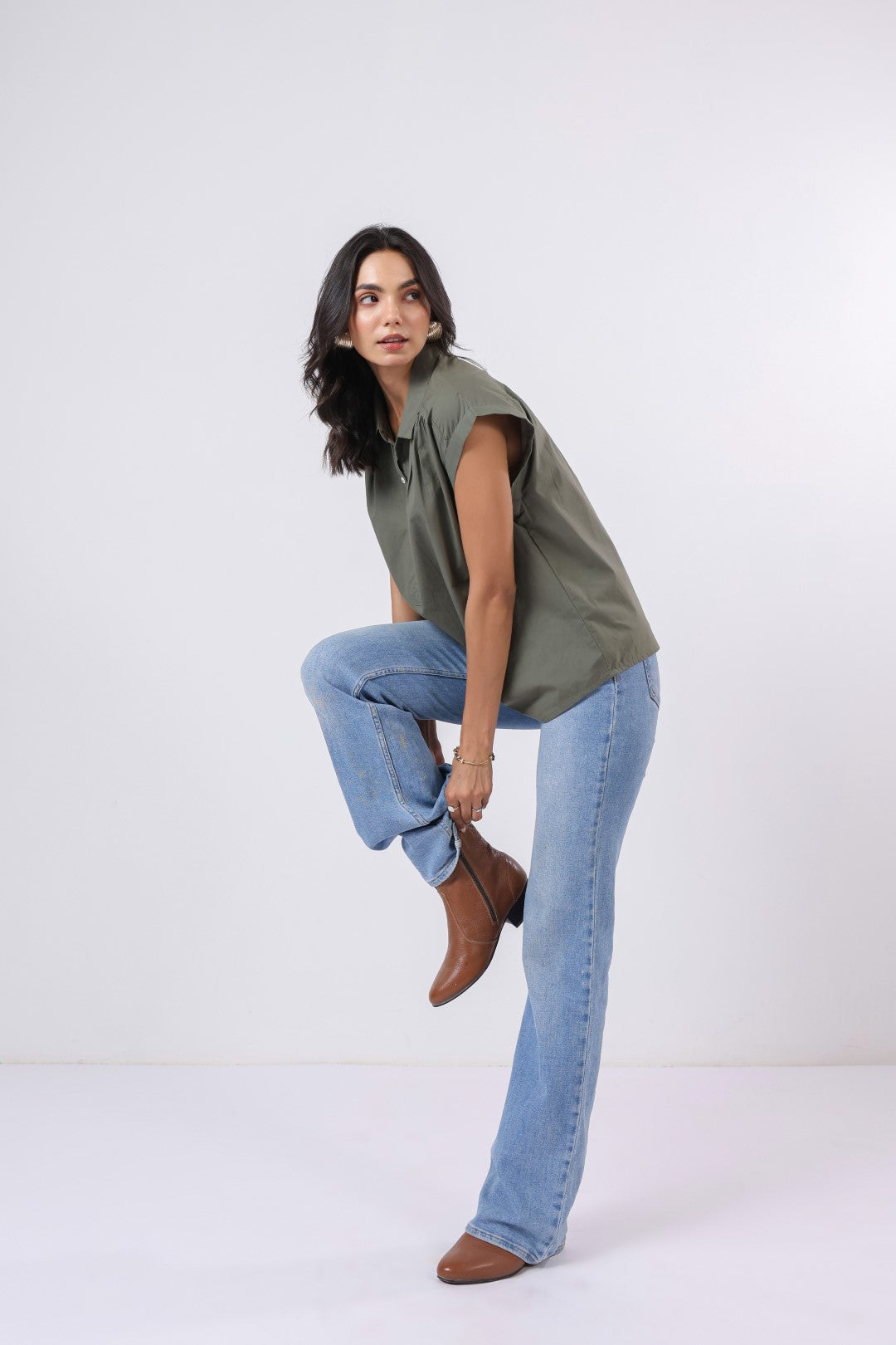 Women's green cotton tops