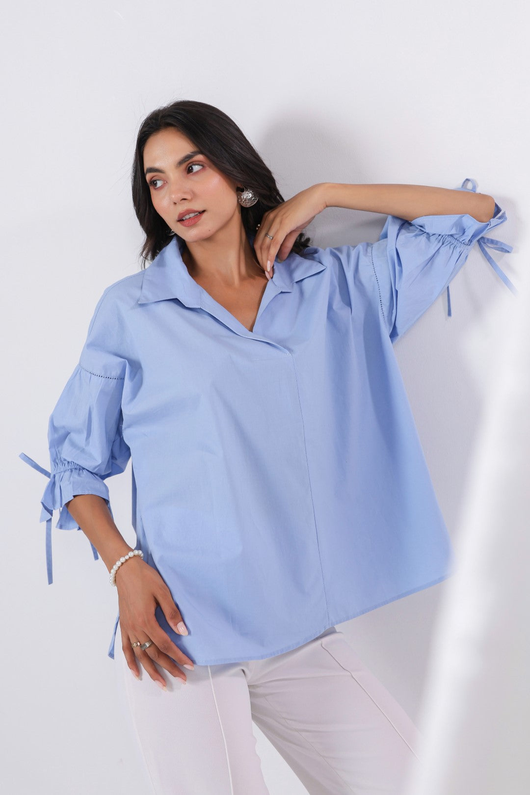 Women’s Blue Cotton Poplin Top