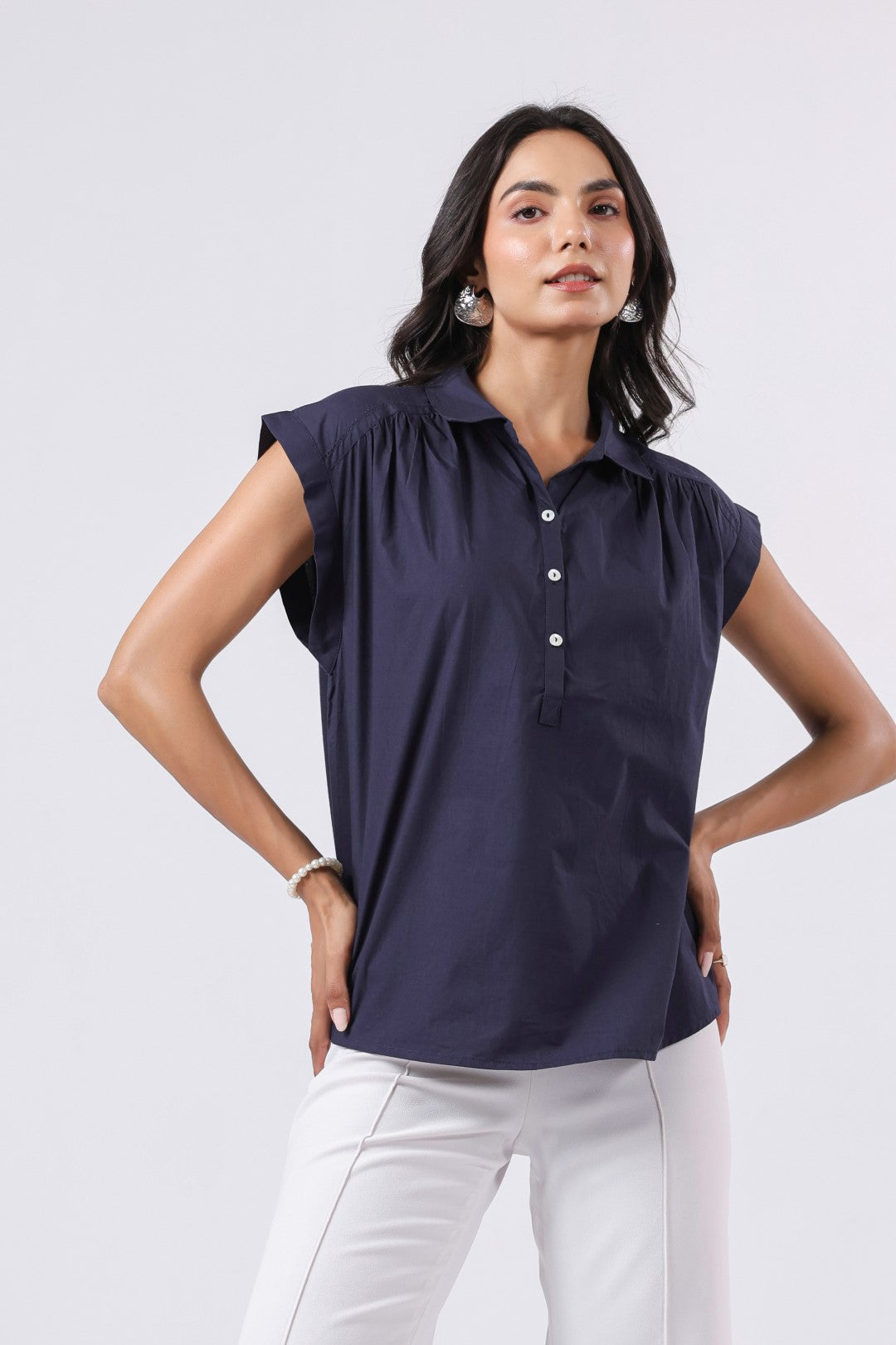 Women's navy cotton tops