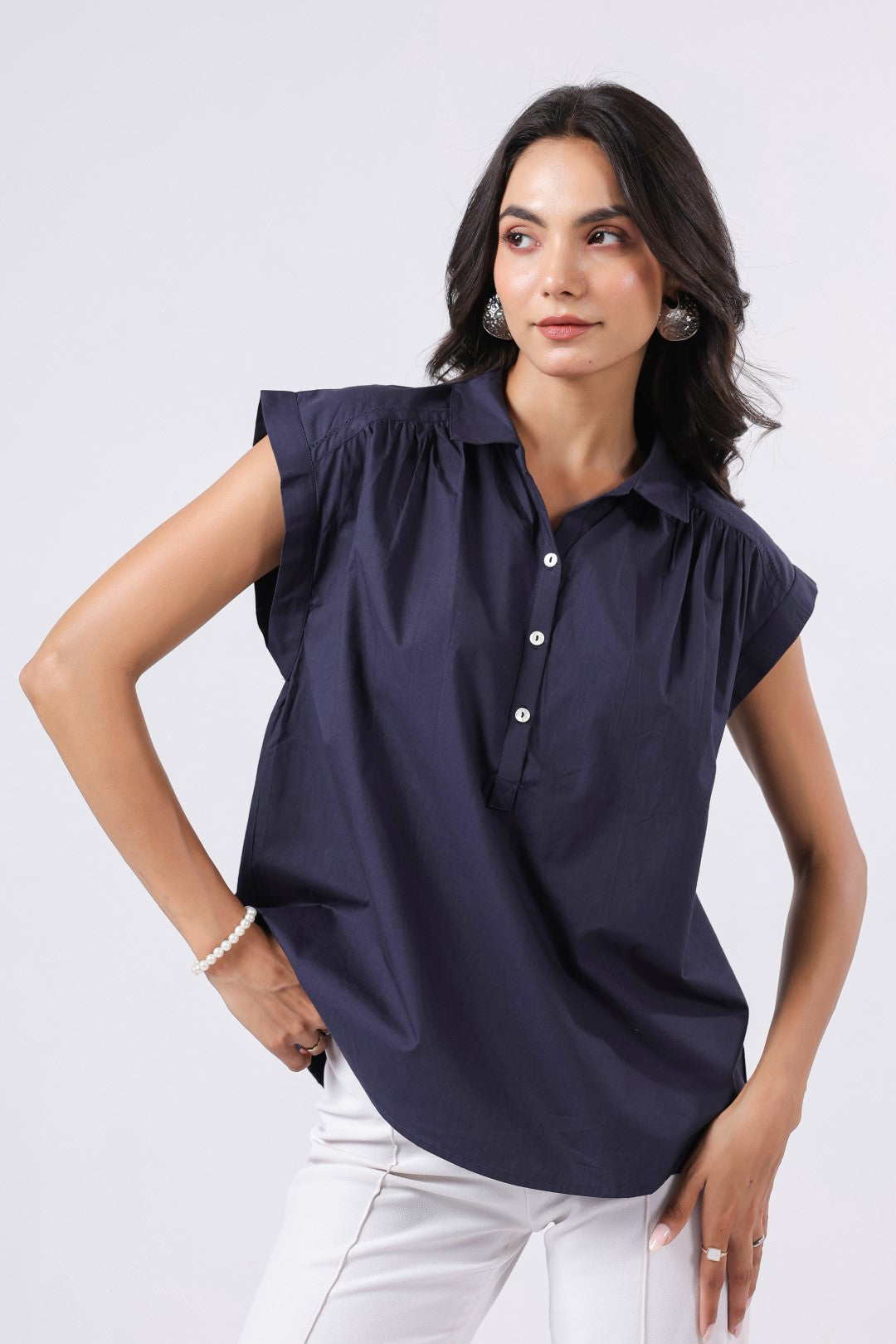 Women's navy cotton tops