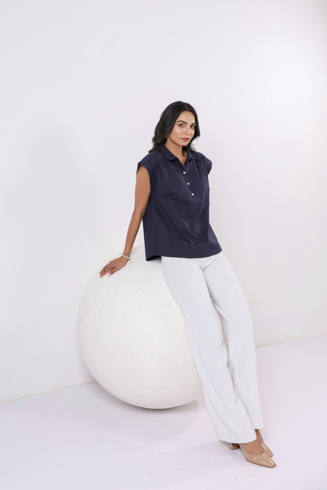 Women's navy cotton tops