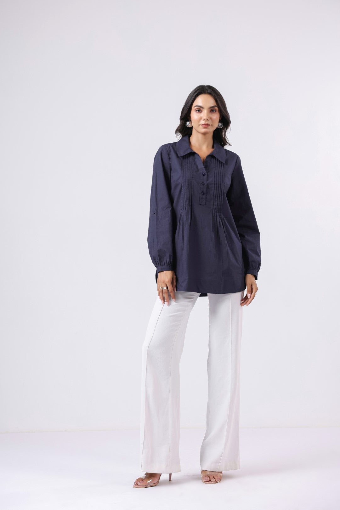 Women’s Navy Cotton Poplin Top