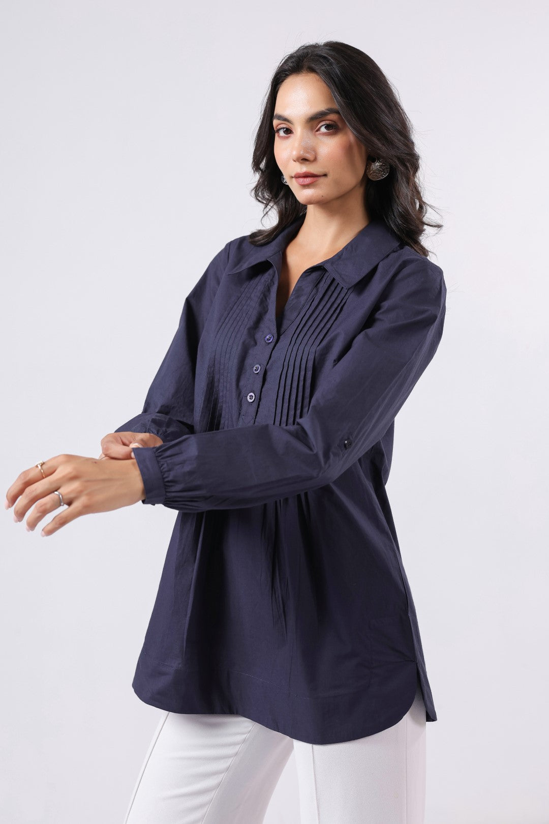 Women’s Navy Cotton Poplin Top