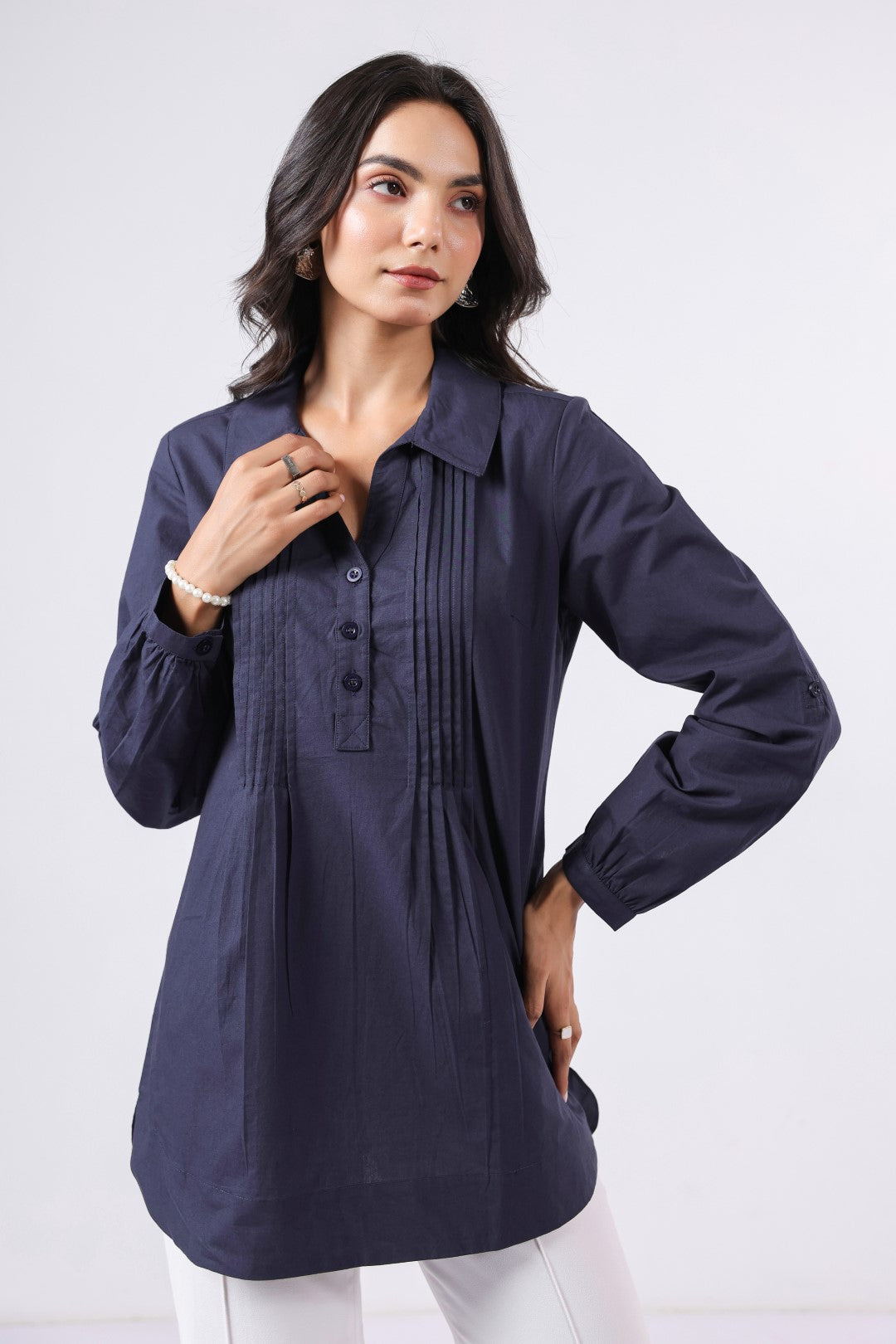 Women’s Navy Cotton Poplin Top