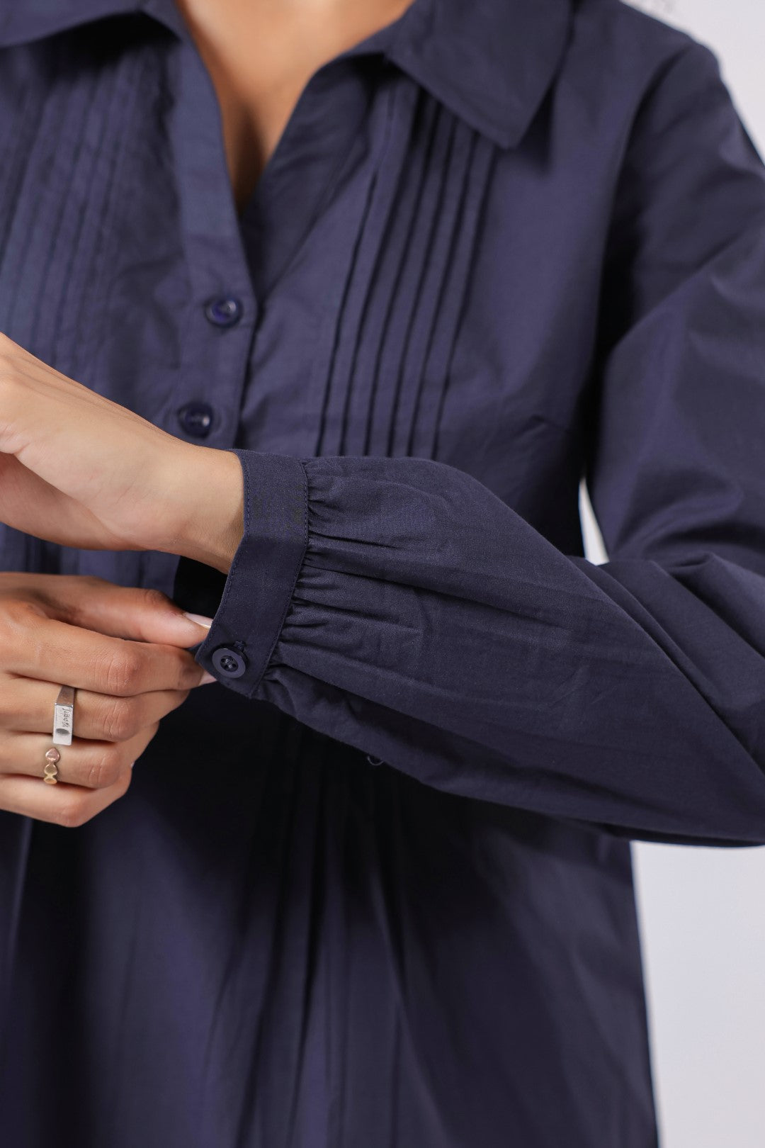 Women’s Navy Cotton Poplin Top