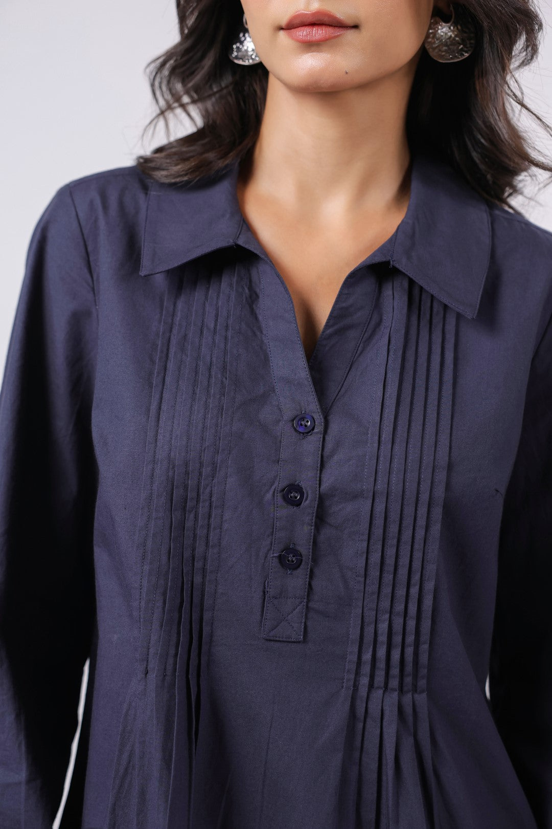 Women’s Navy Cotton Poplin Top
