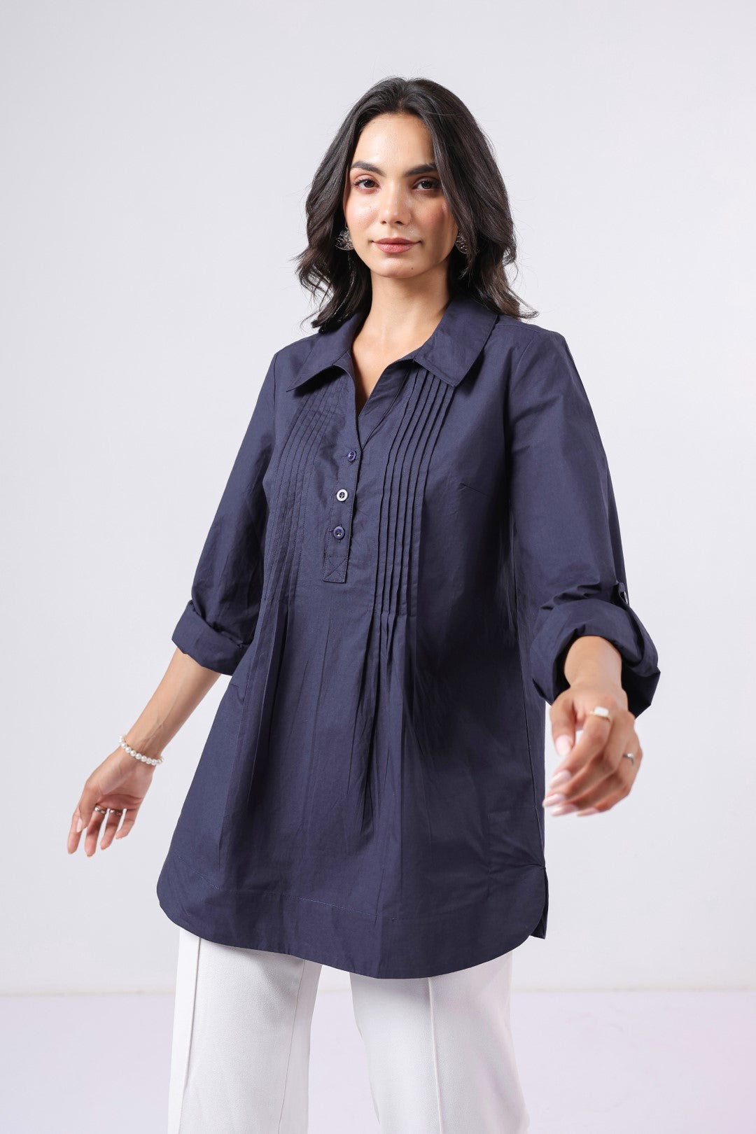 Women’s Navy Cotton Poplin Top