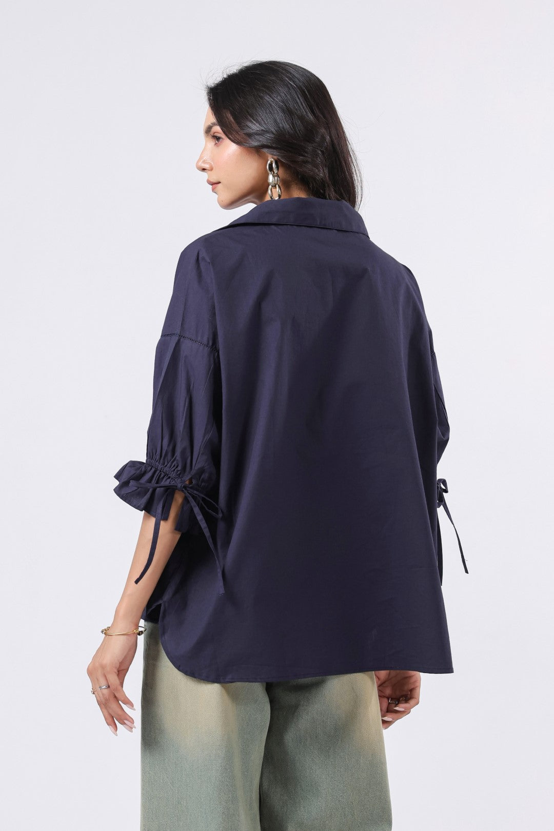 Women’s Navy Cotton Poplin Top