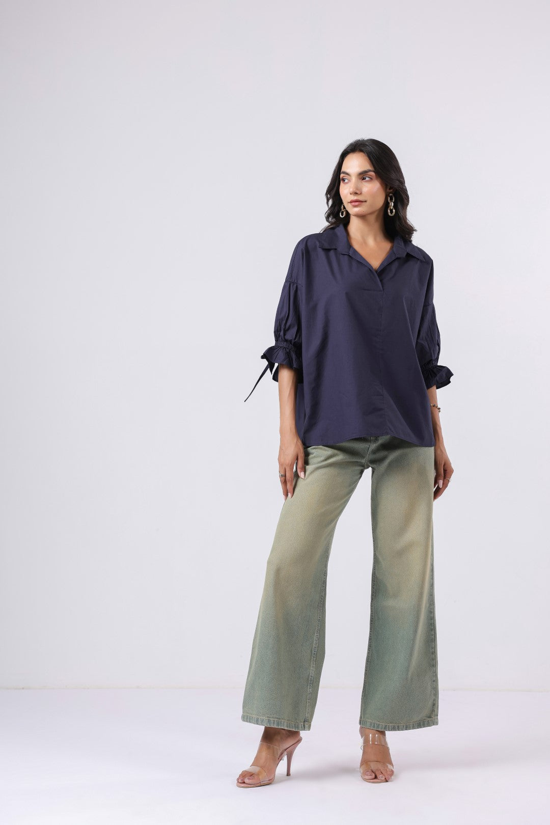 Women’s Navy Cotton Poplin Top