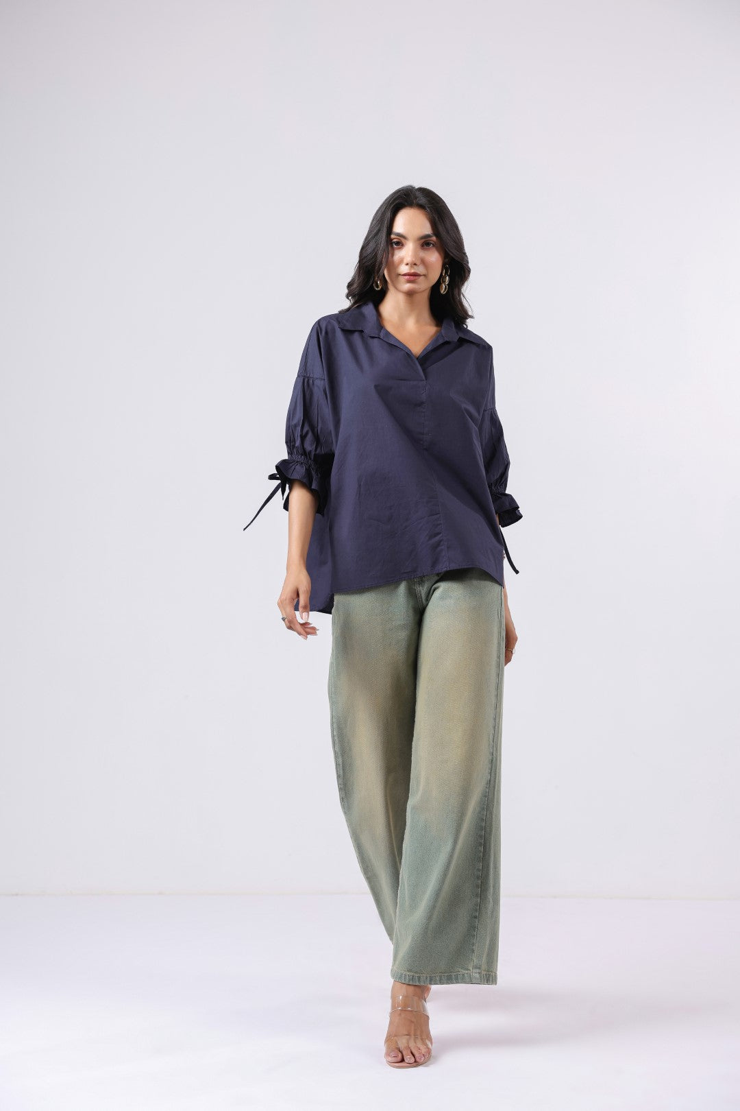 Women’s Navy Cotton Poplin Top