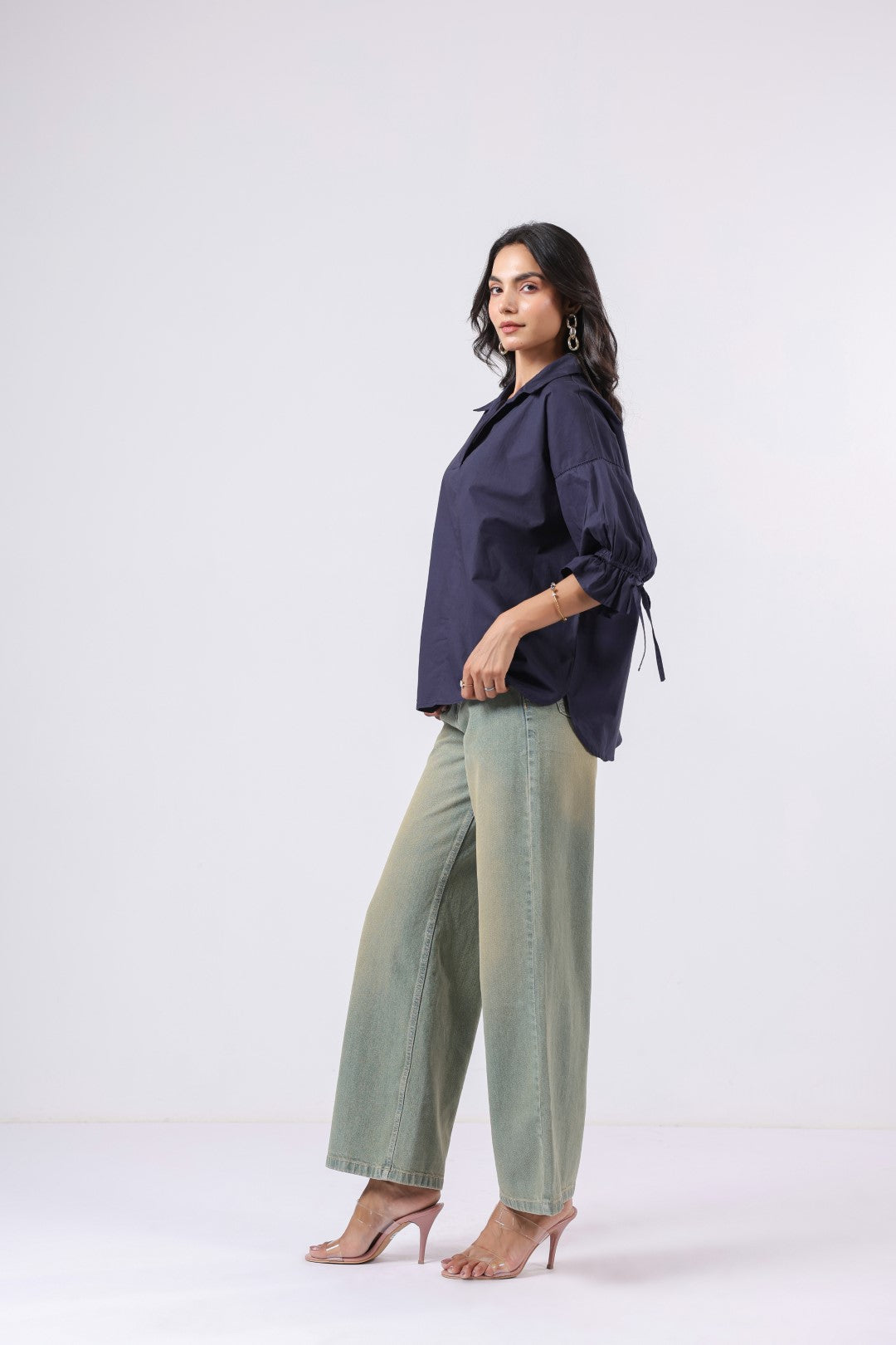 Women’s Navy Cotton Poplin Top