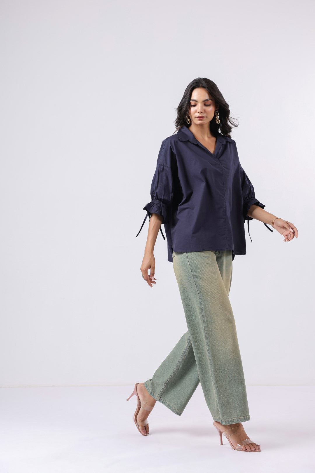 Women’s Navy Cotton Poplin Top