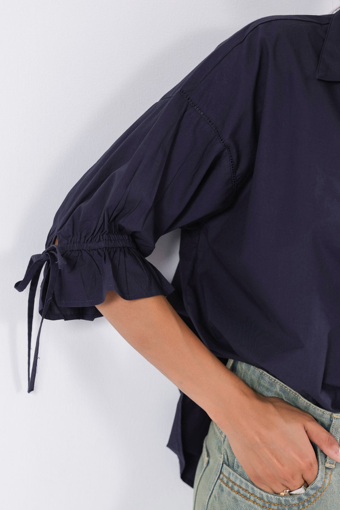 Women’s Navy Cotton Poplin Top