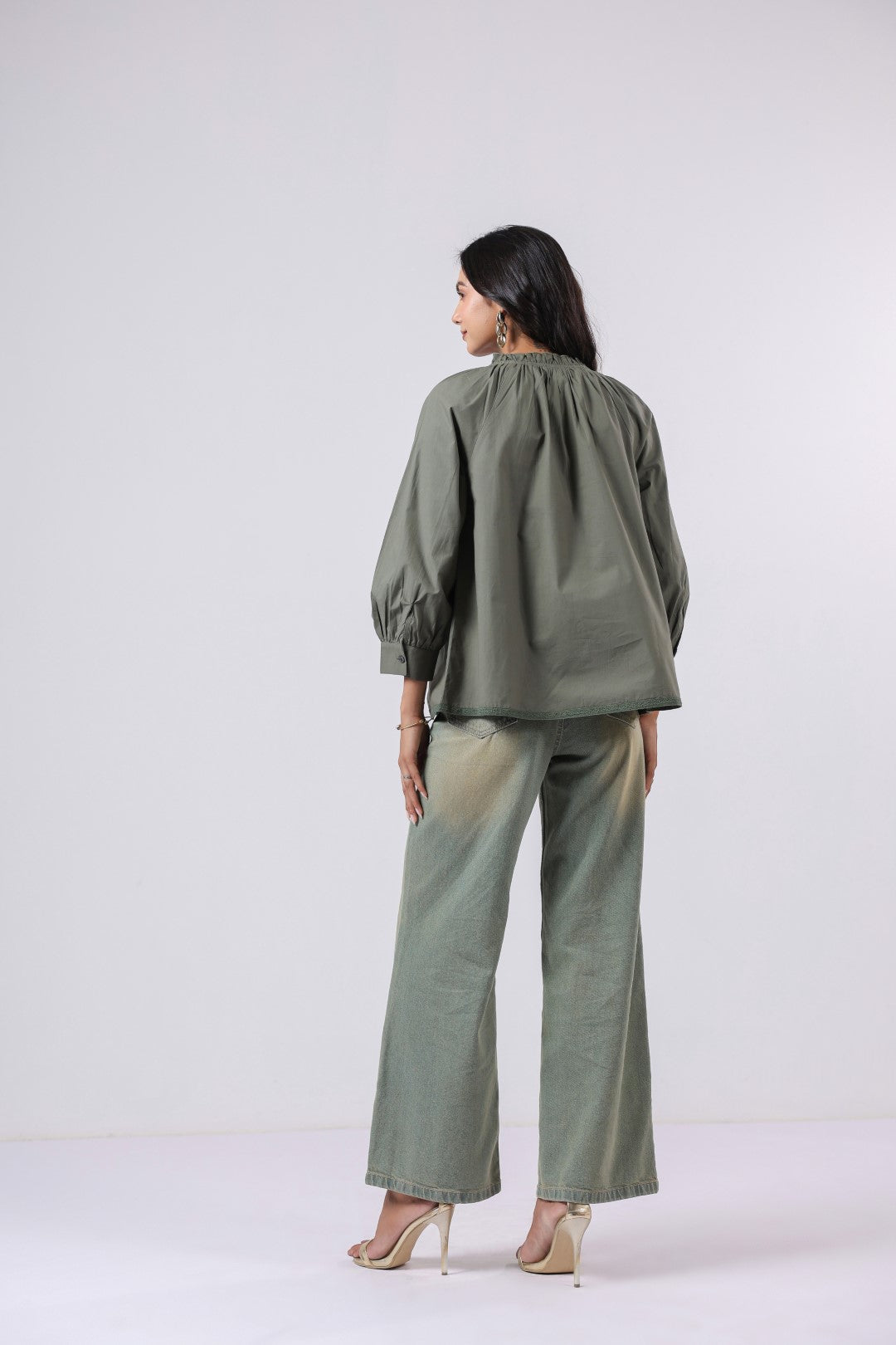 Women's green cotton tops