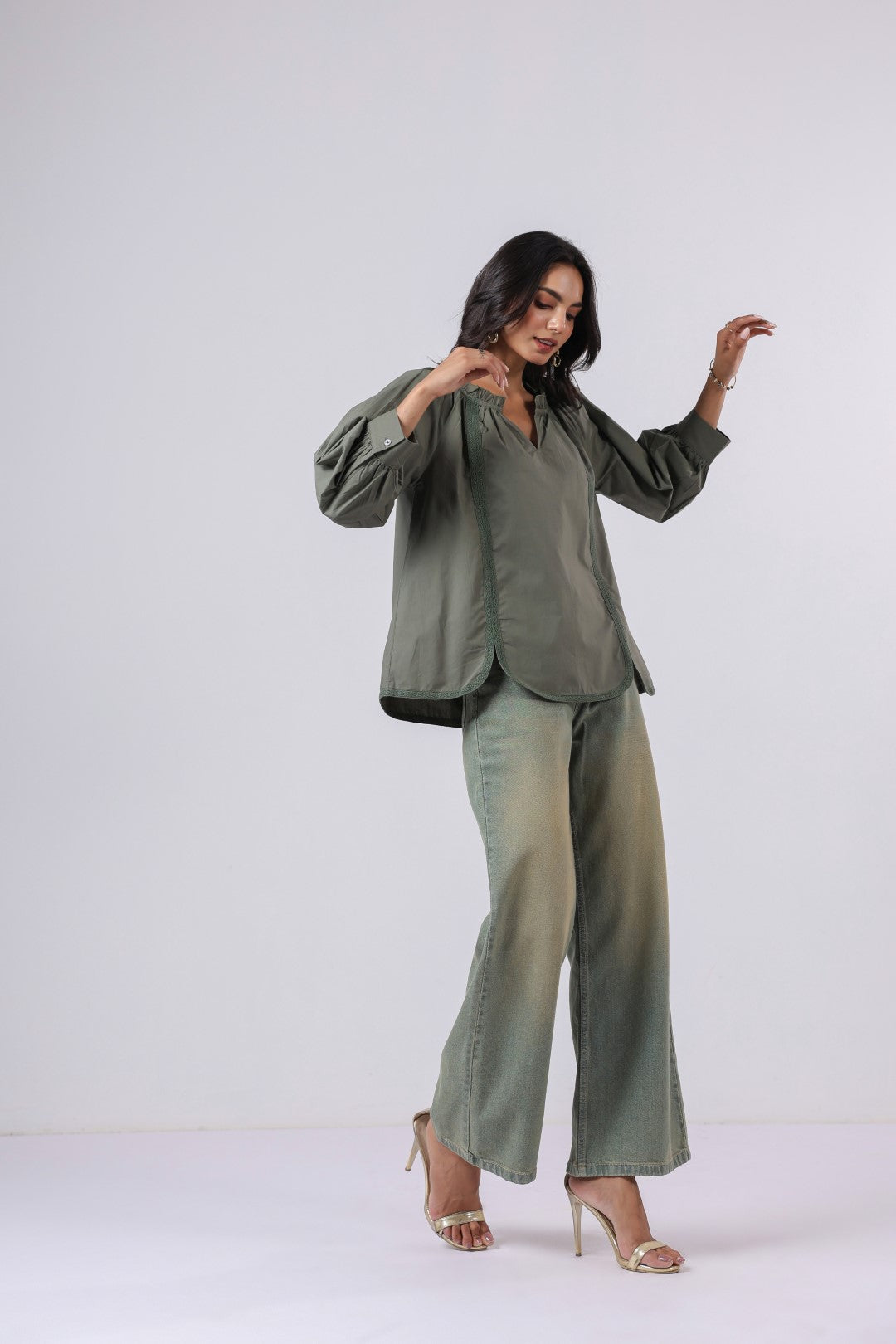 Women's green cotton tops