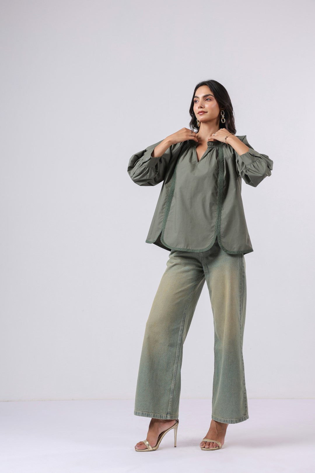 Women's green cotton tops