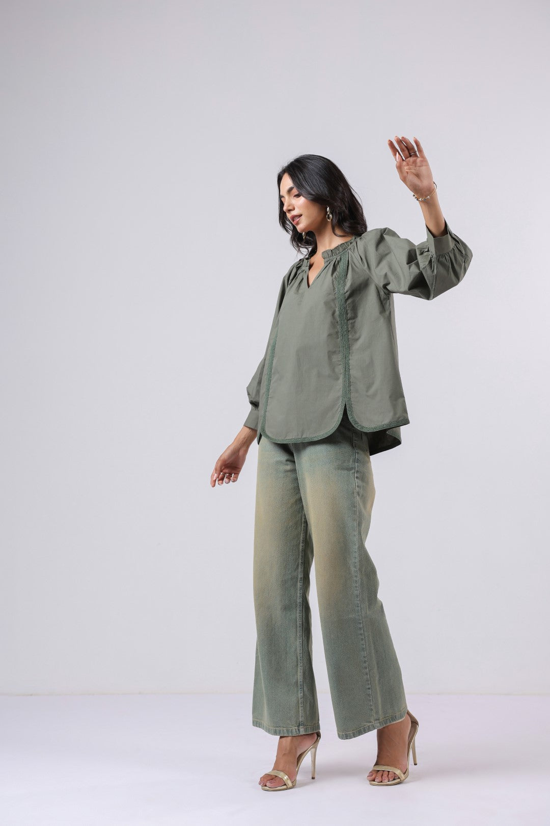 Women's green cotton tops