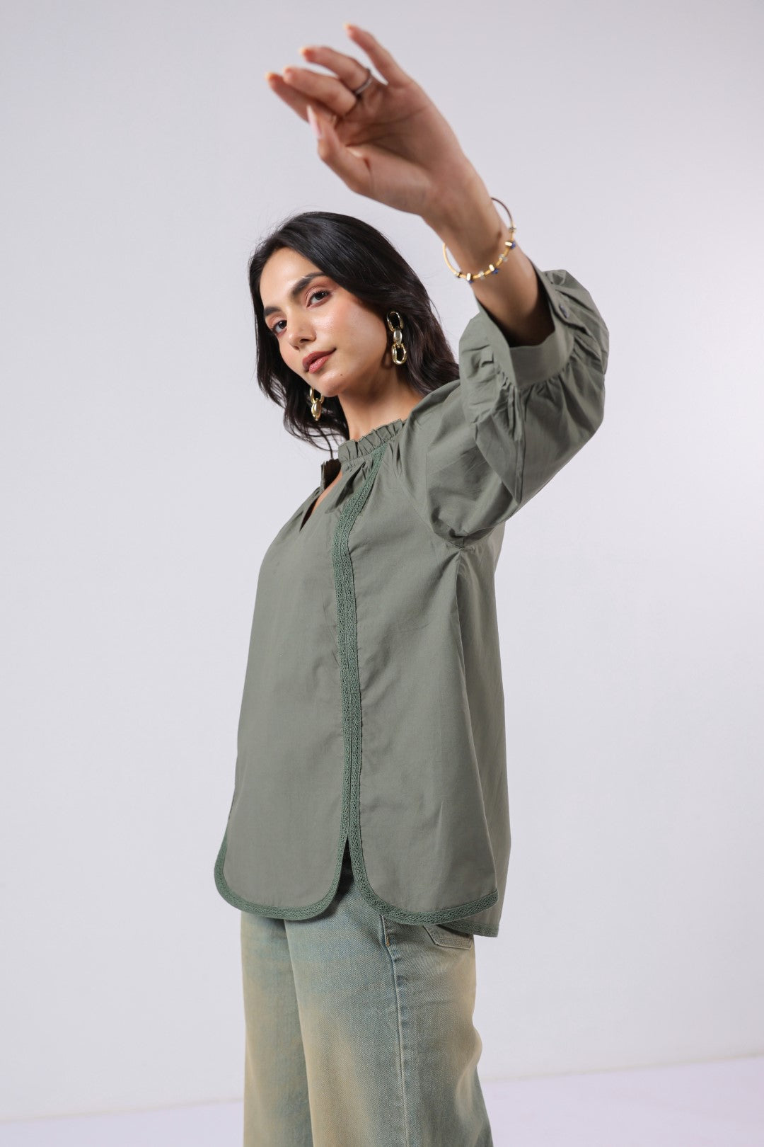 Women's green cotton tops