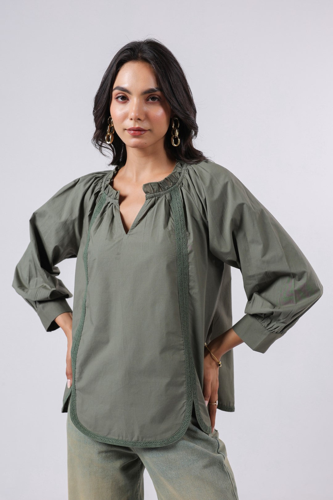 Women's green cotton tops