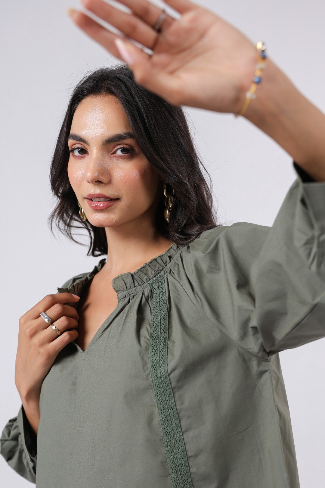 Women's green cotton tops