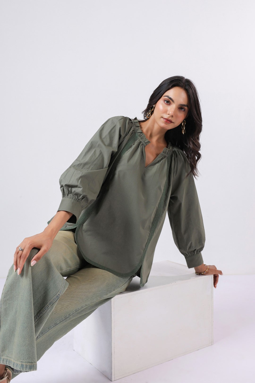 Women's green cotton tops