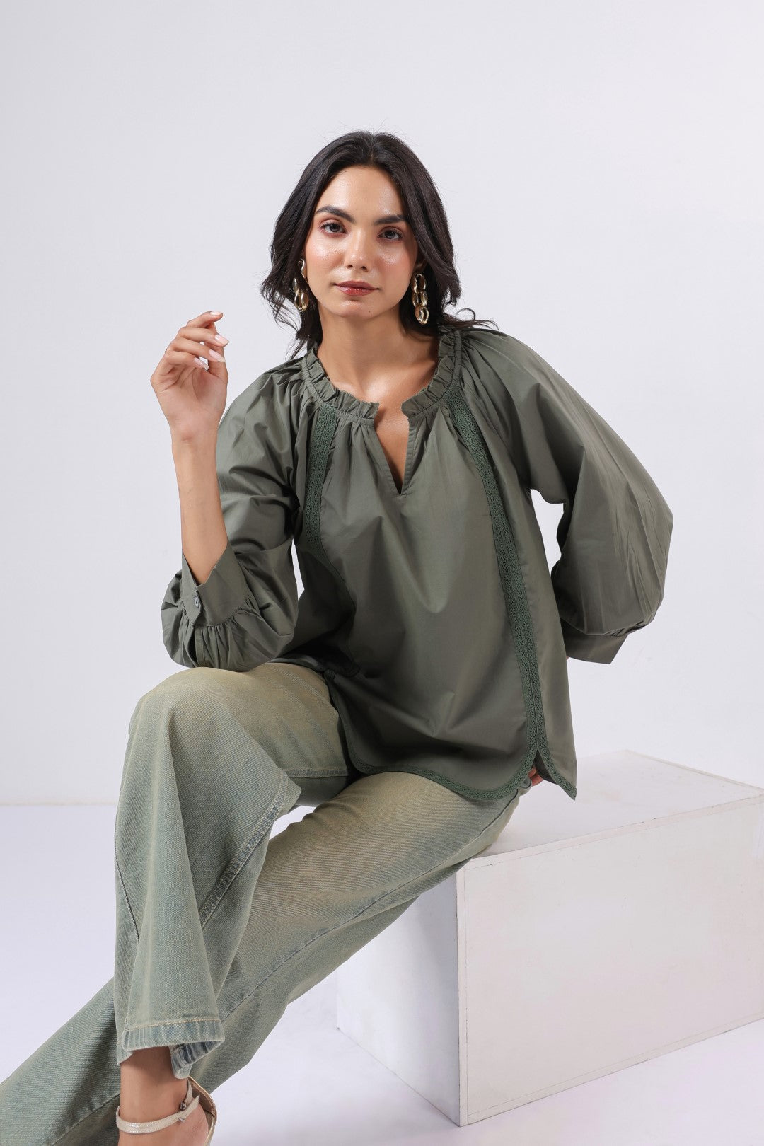 Women's green cotton tops