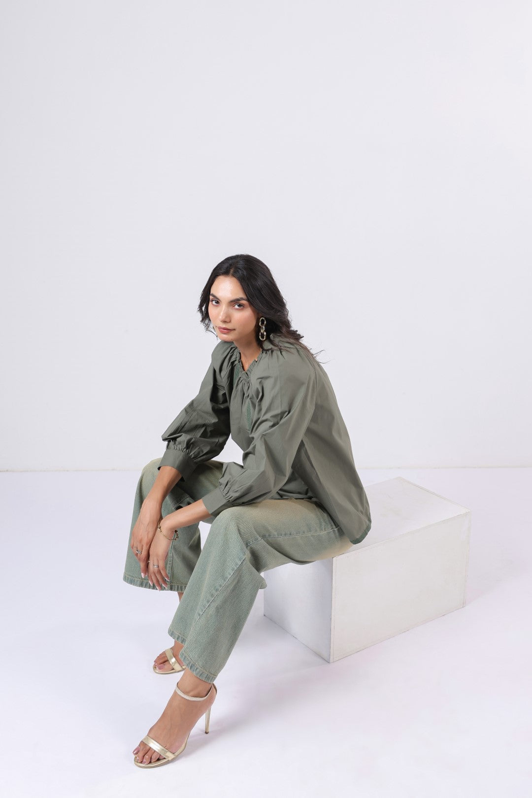 Women's green cotton tops