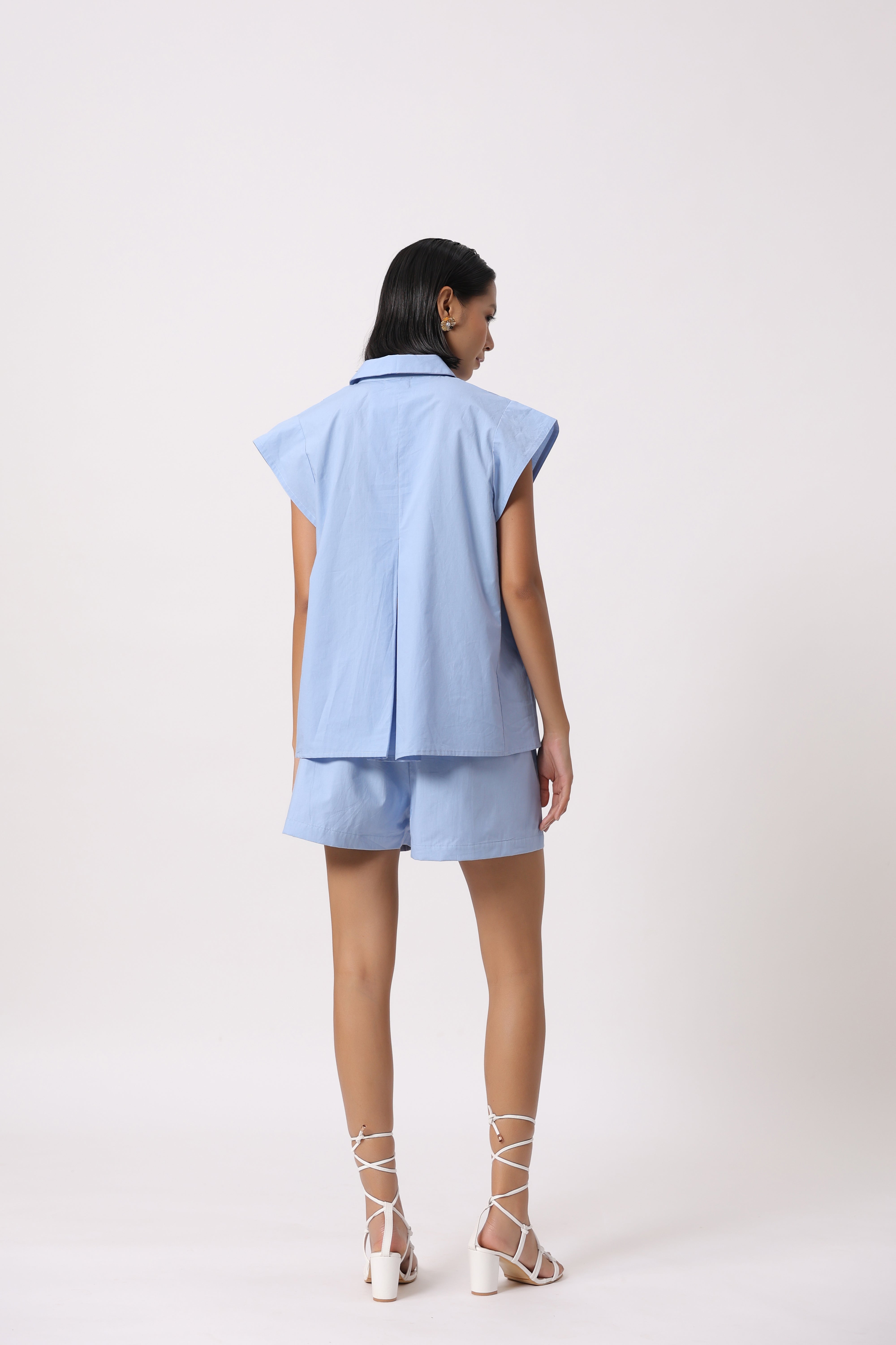 Women’s Blue Cotton Poplin Co-Ord Set