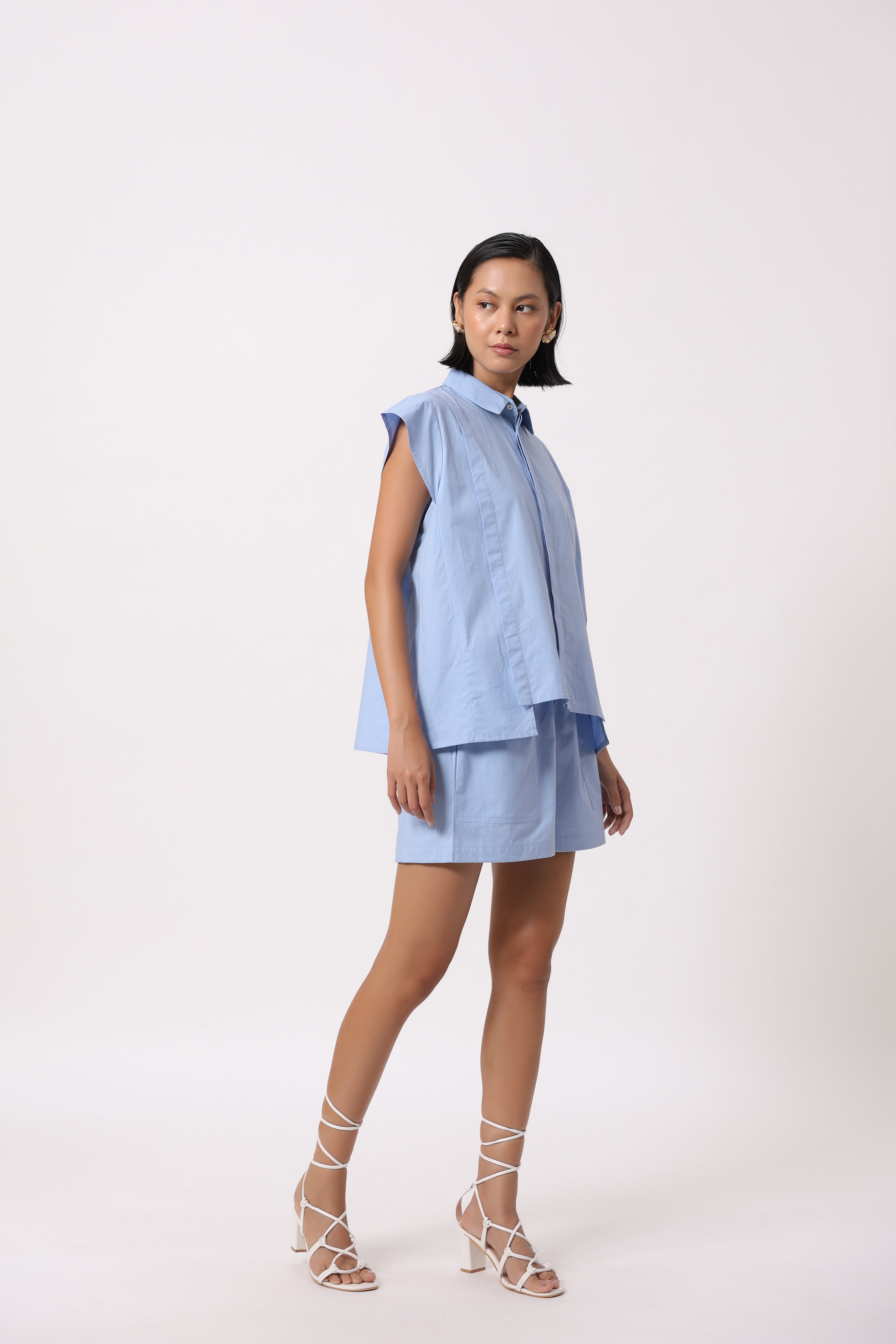 Women’s Blue Cotton Poplin Co-Ord Set