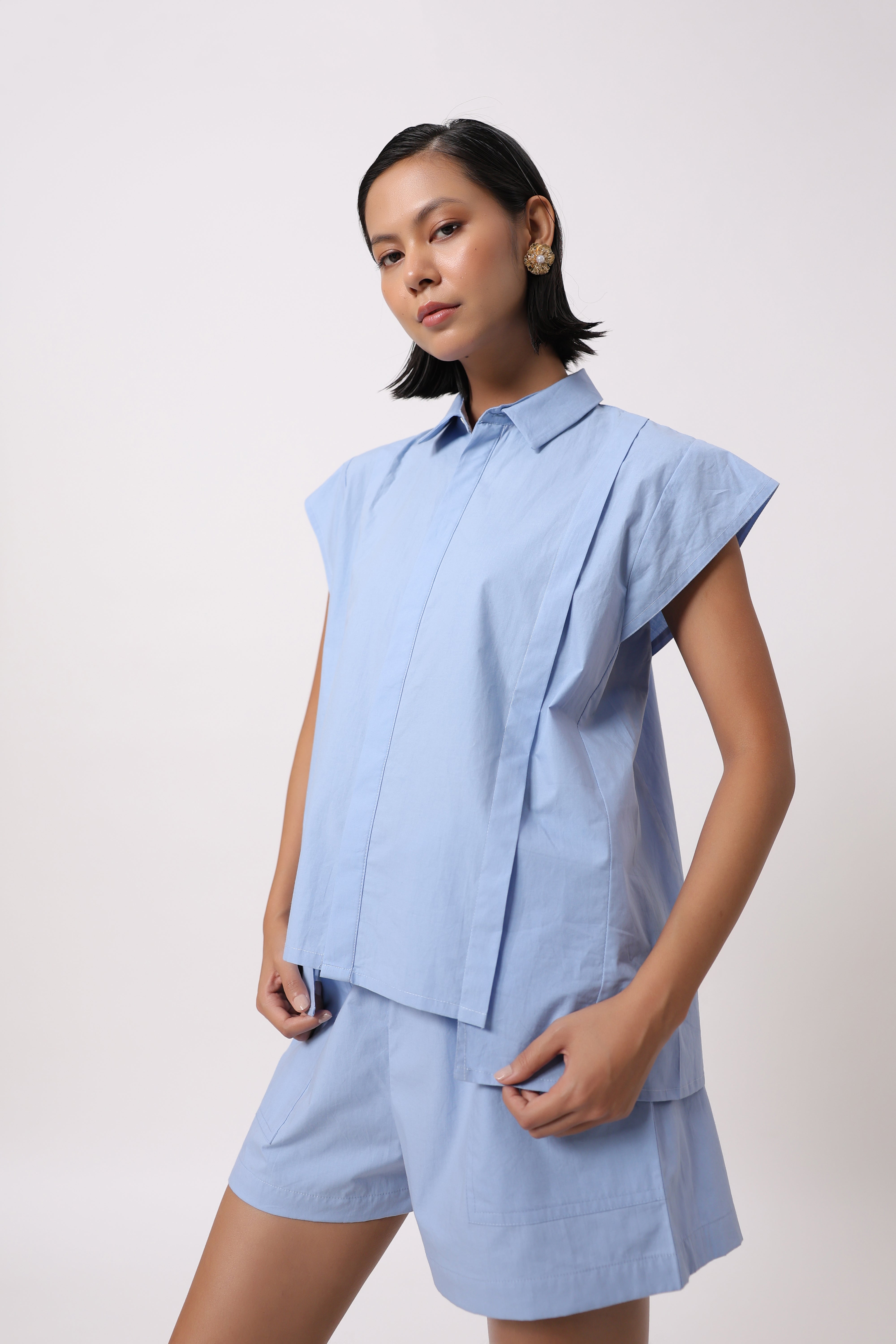 Women’s Blue Cotton Poplin Co-Ord Set
