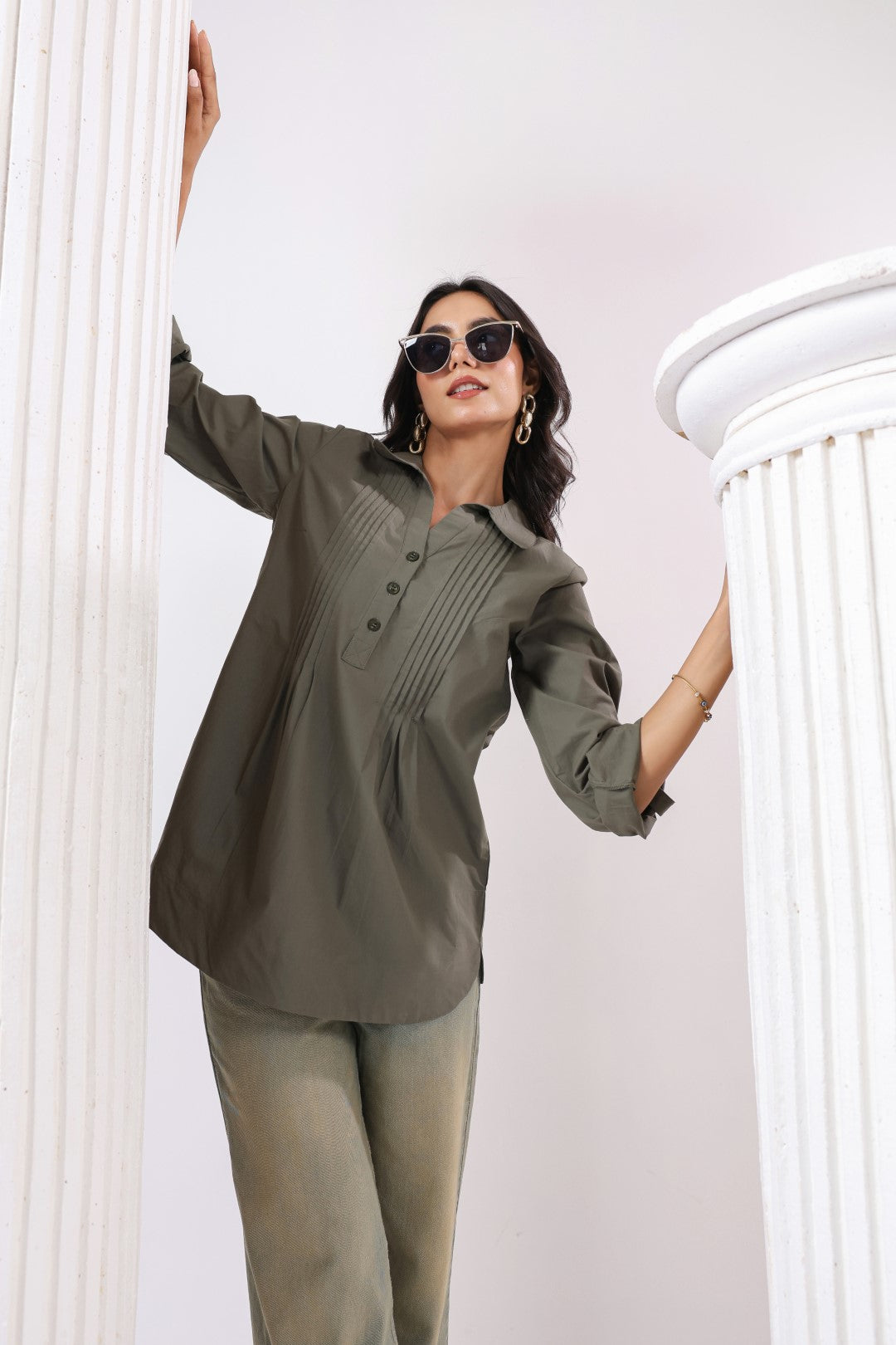 Women’s Green Cotton Poplin Top