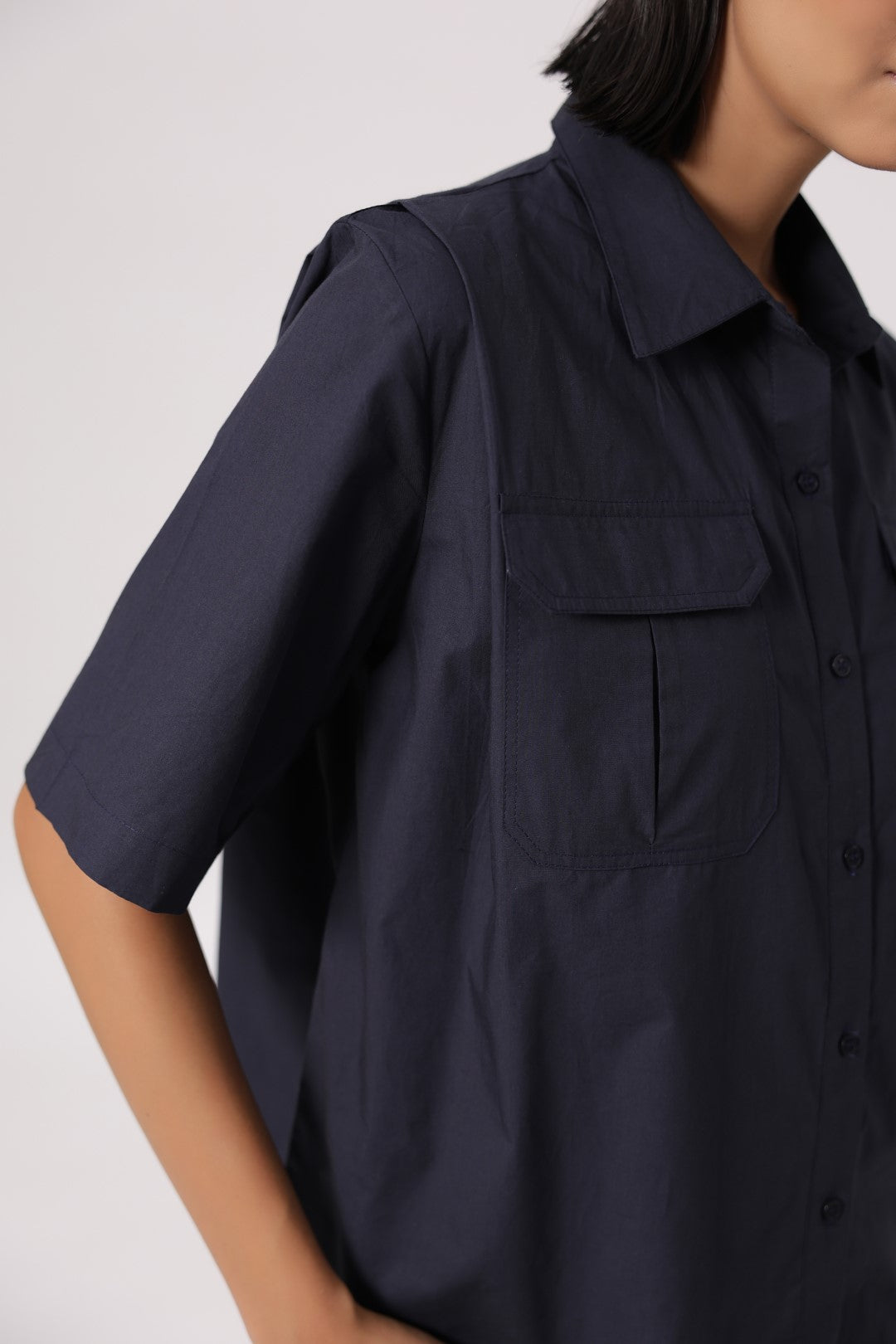 Women’s Navy Cotton Poplin Top