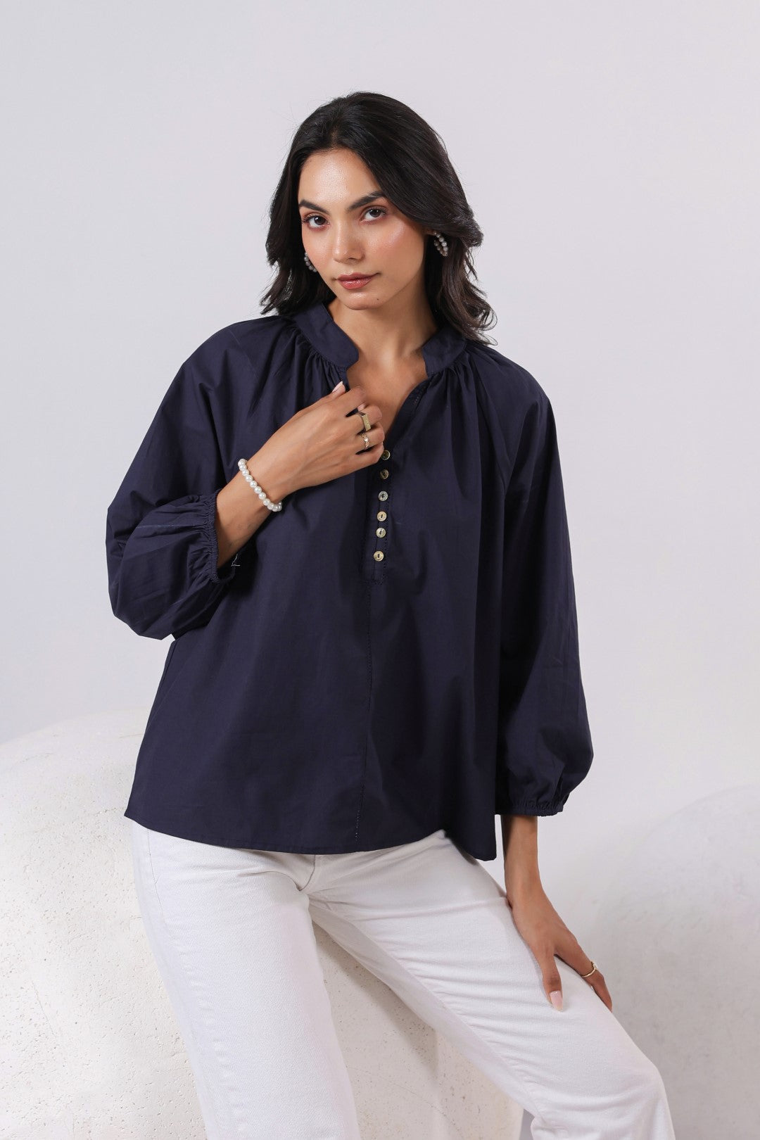 Women's navy cotton tops