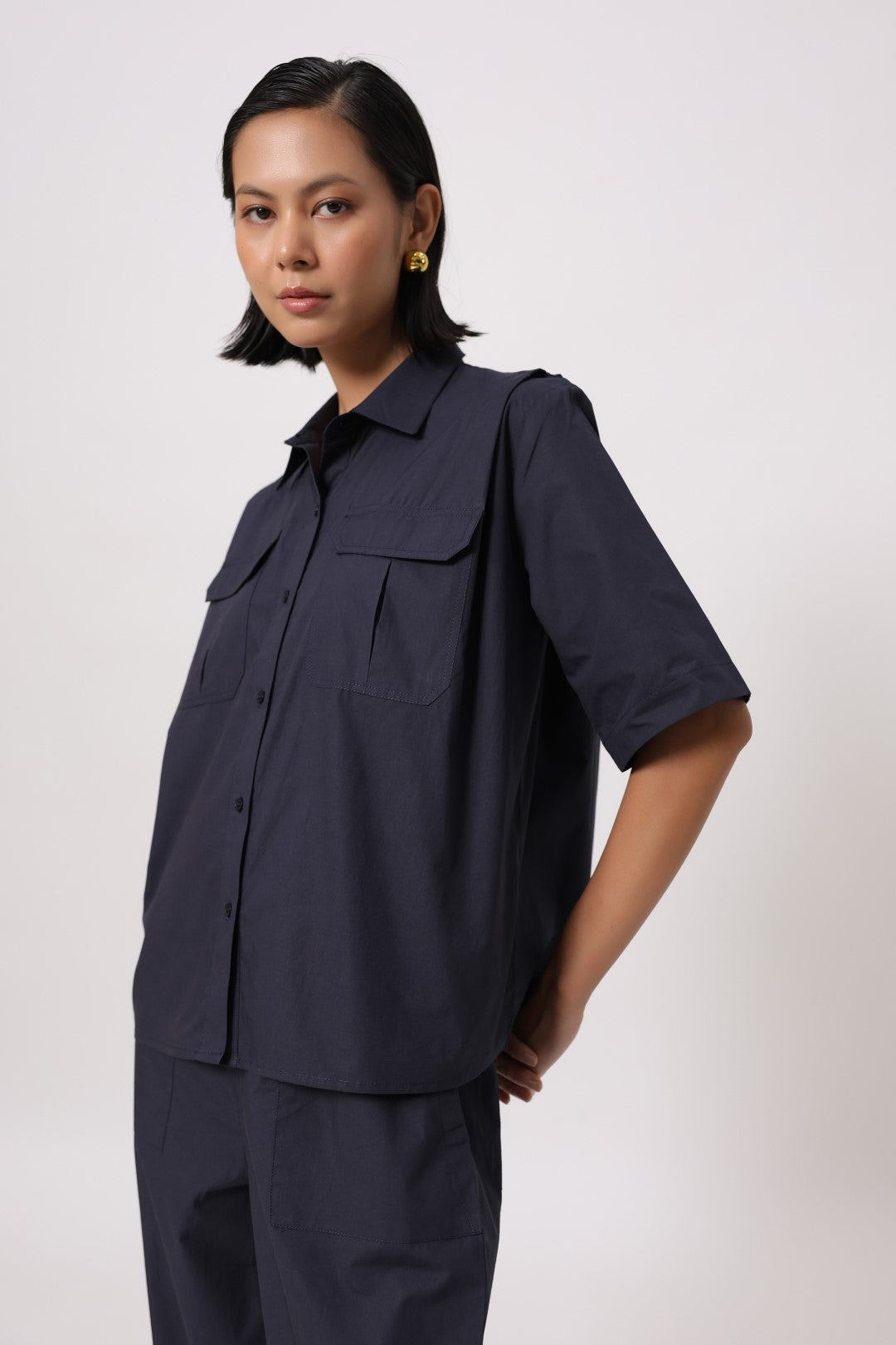 Women’s Navy Cotton Poplin Top