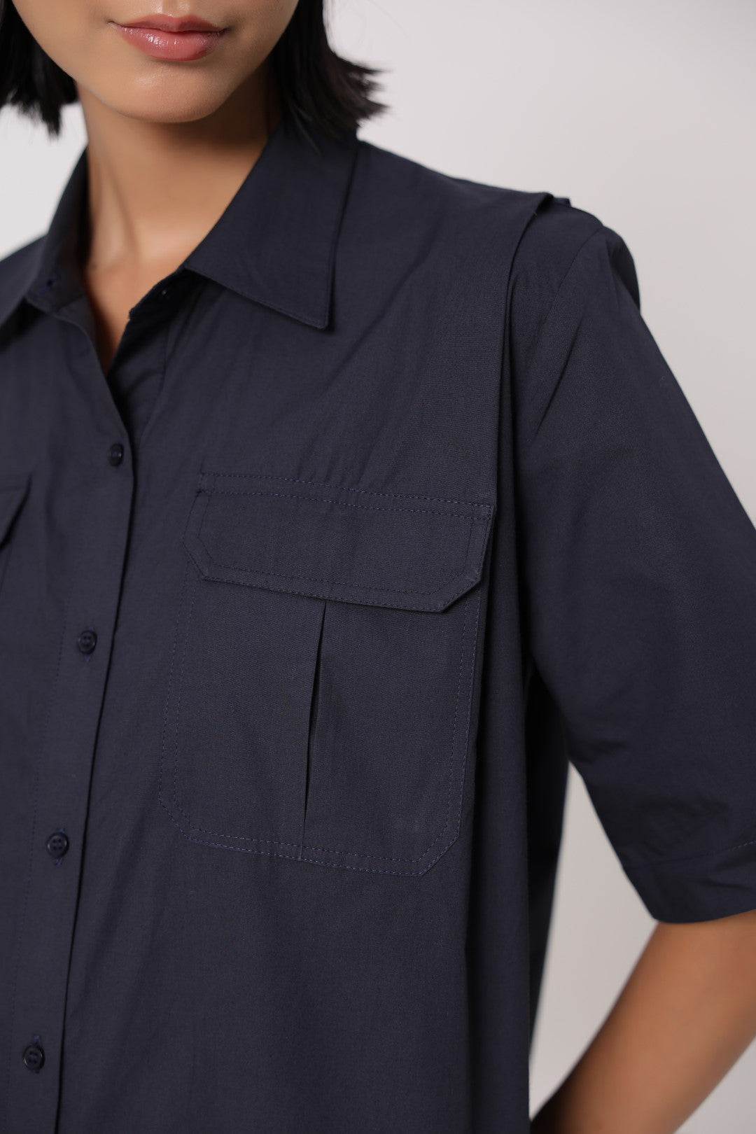 Women’s Navy Cotton Poplin Top