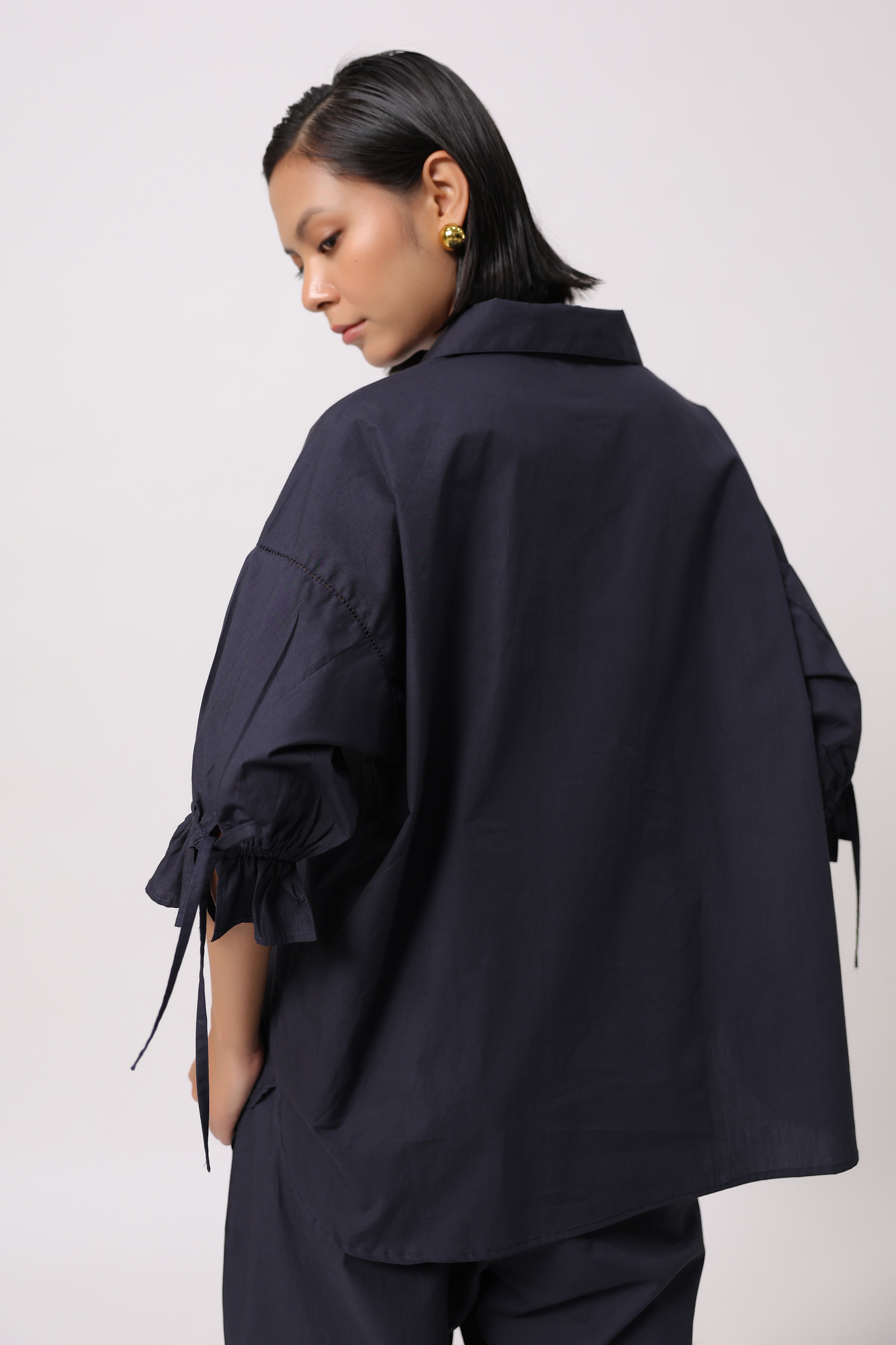 Women’s Navy Cotton Poplin Co-Ord Set