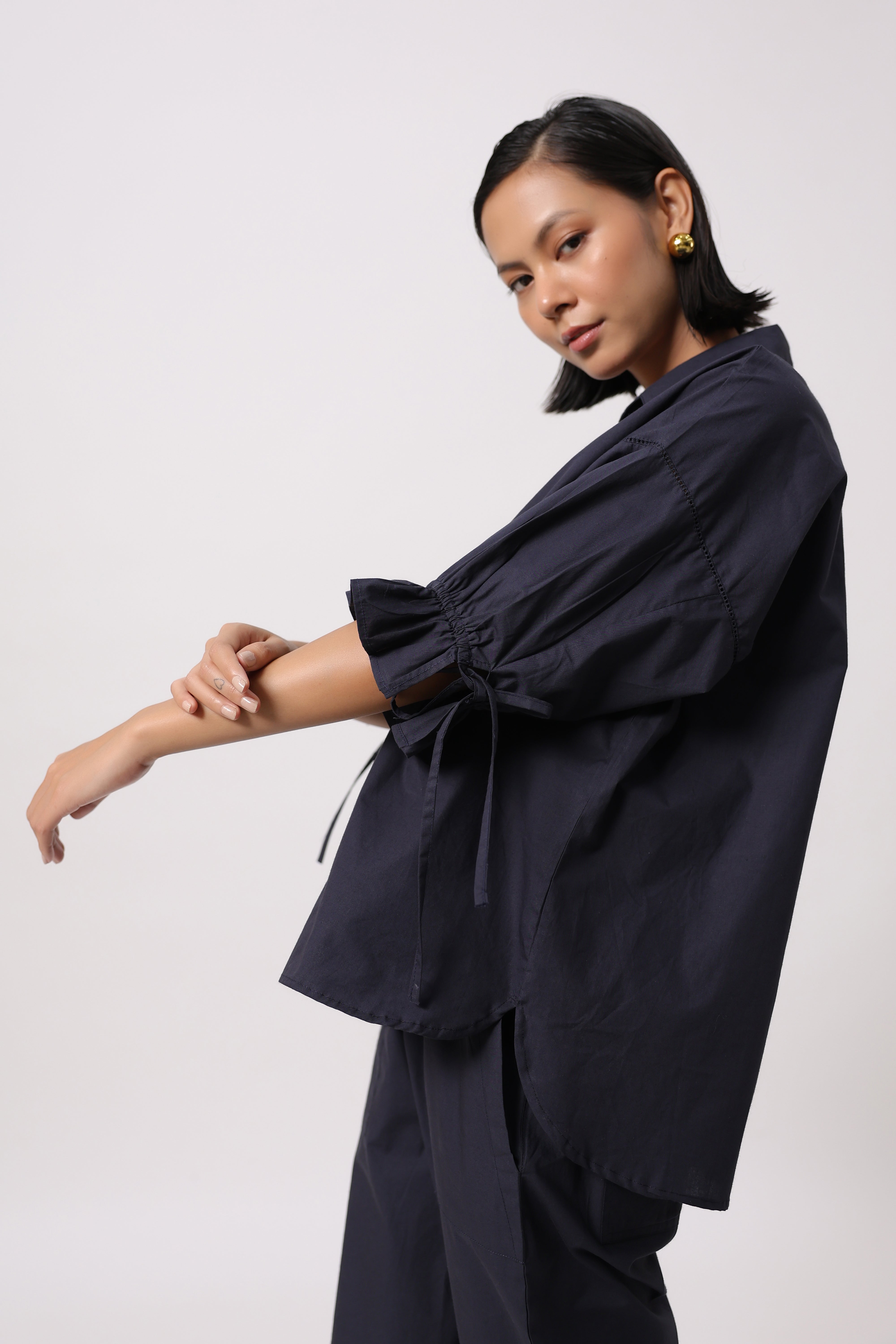Women’s Navy Cotton Poplin Co-Ord Set
