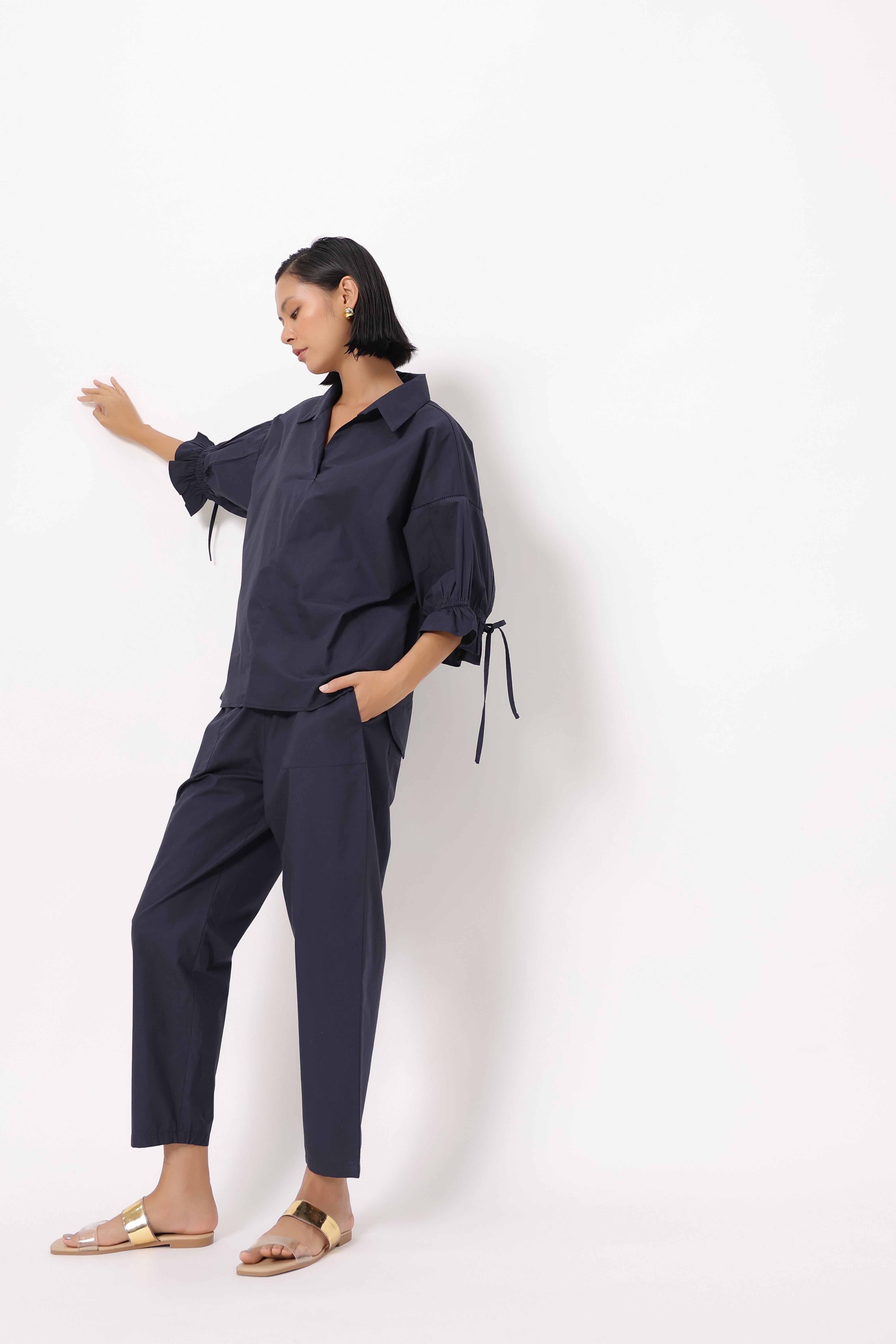 Women’s Navy Cotton Poplin Co-Ord Set