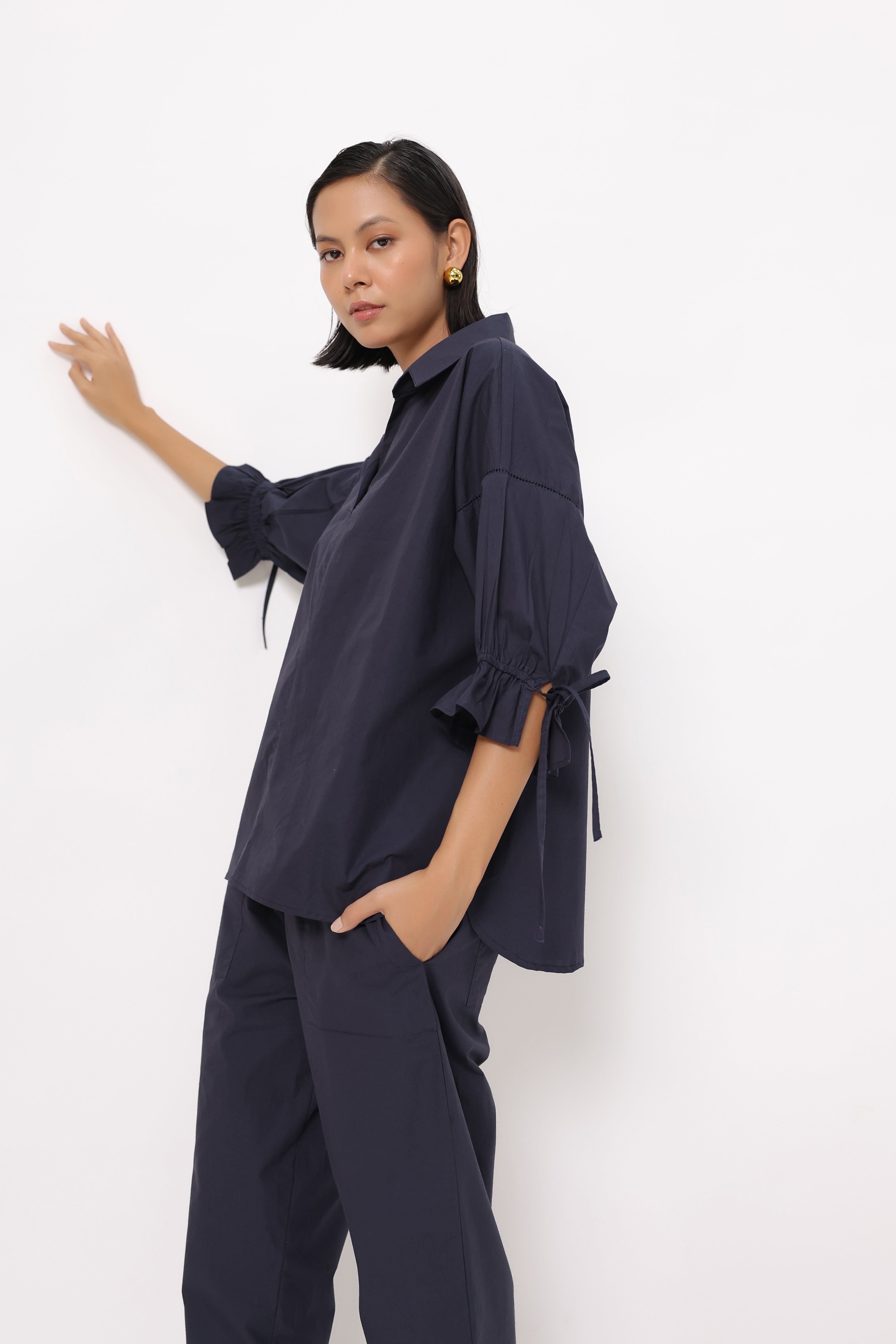 Women’s Navy Cotton Poplin Co-Ord Set