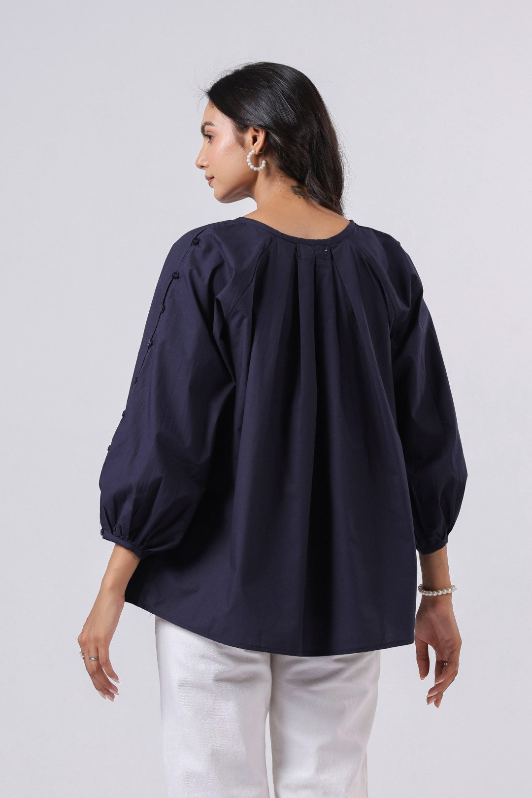 Women’s Navy Cotton Poplin Top