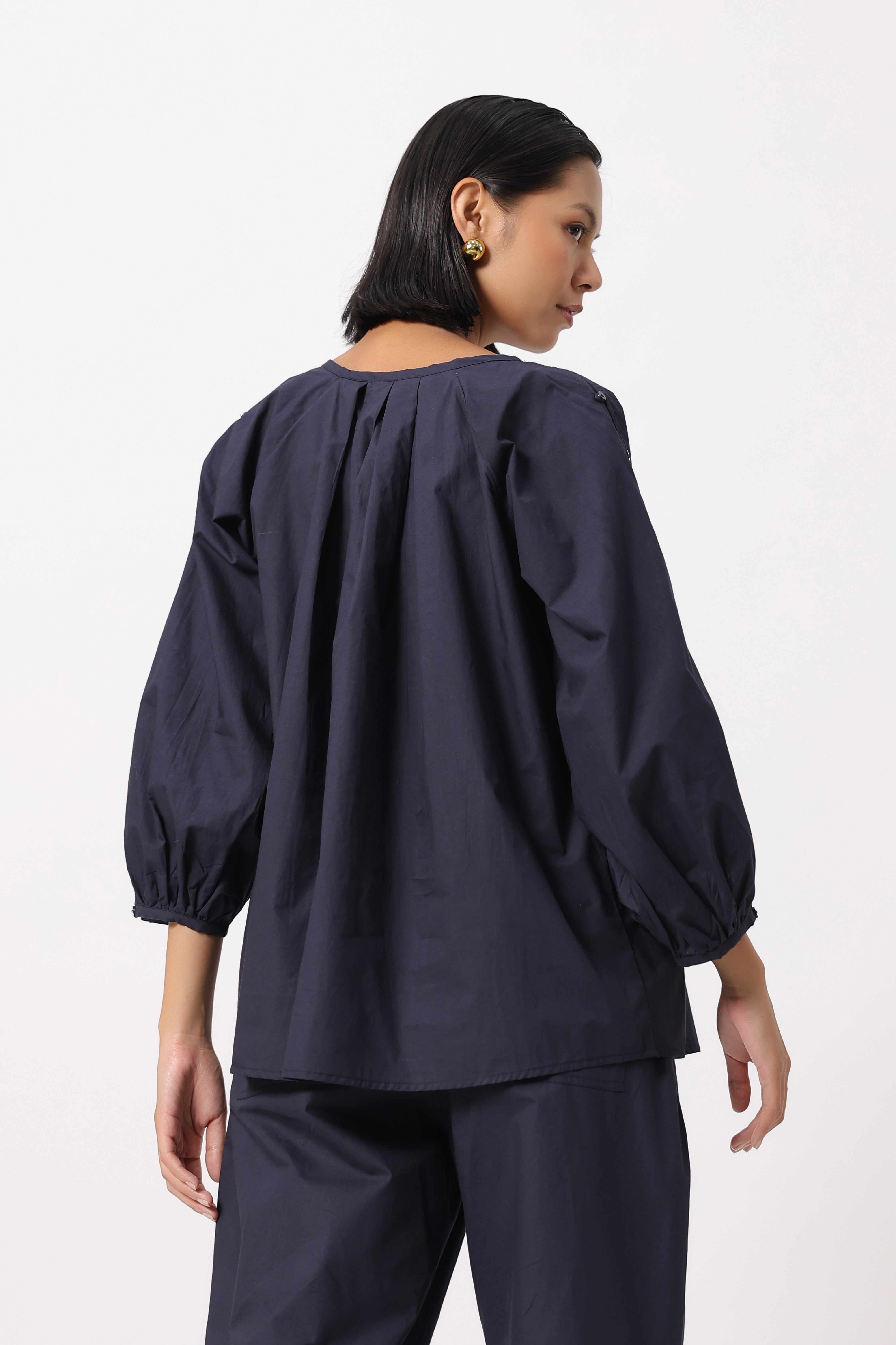 Women’s Navy Cotton Poplin Co-Ord Set